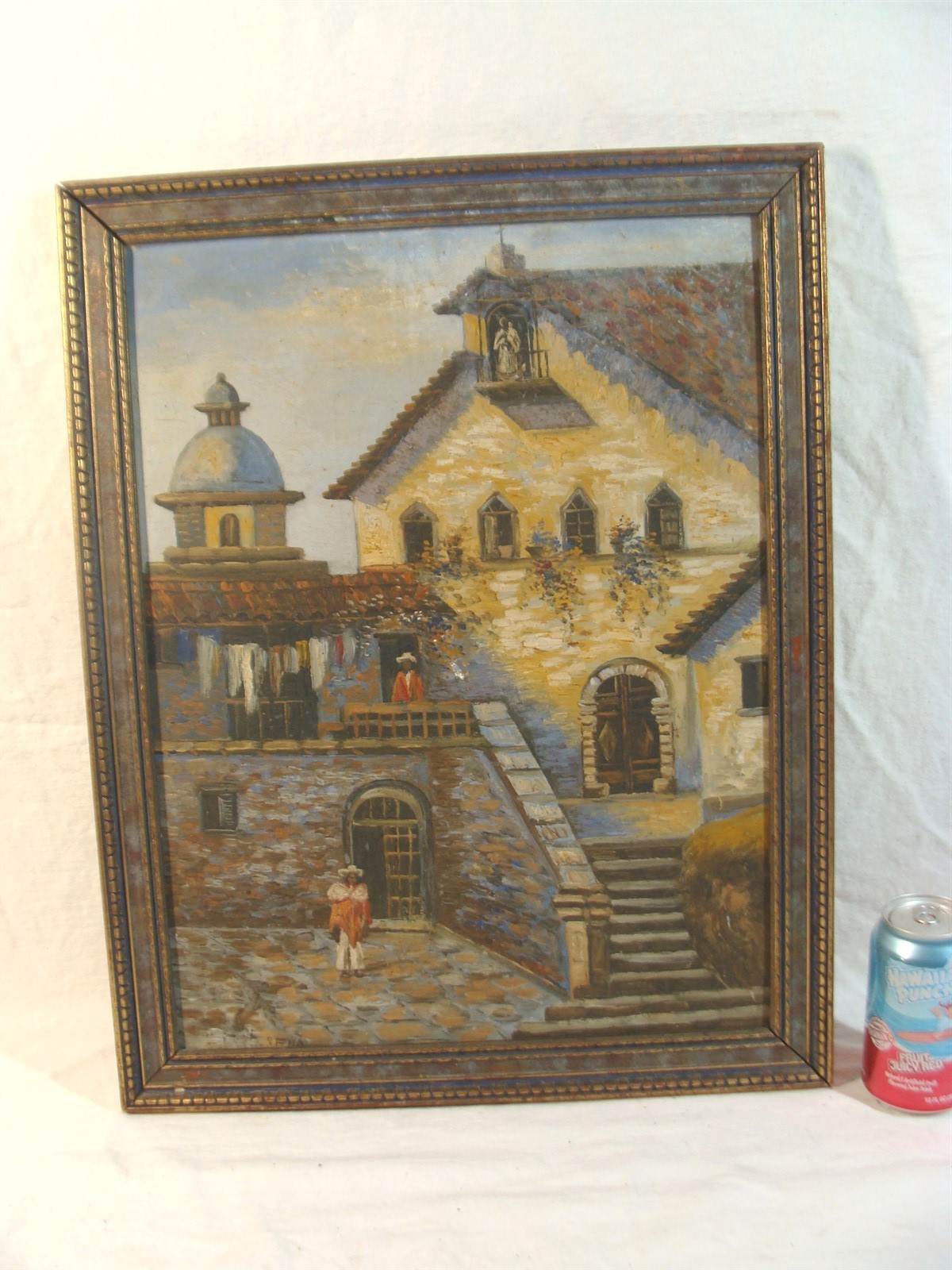 Antique Signed Sena Spanish Architectural Cityscape Oil Painting