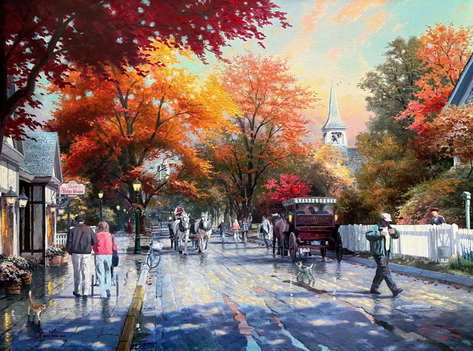 THOMAS KINKADE – AUTUMN AT MACKINAC ISLAND S/N 18″ x 24″ HE GICLEE CANVAS