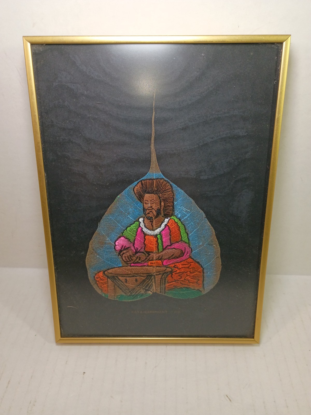 Vintage Hand Painted Pipal Leaf Professionaly Framed Art
