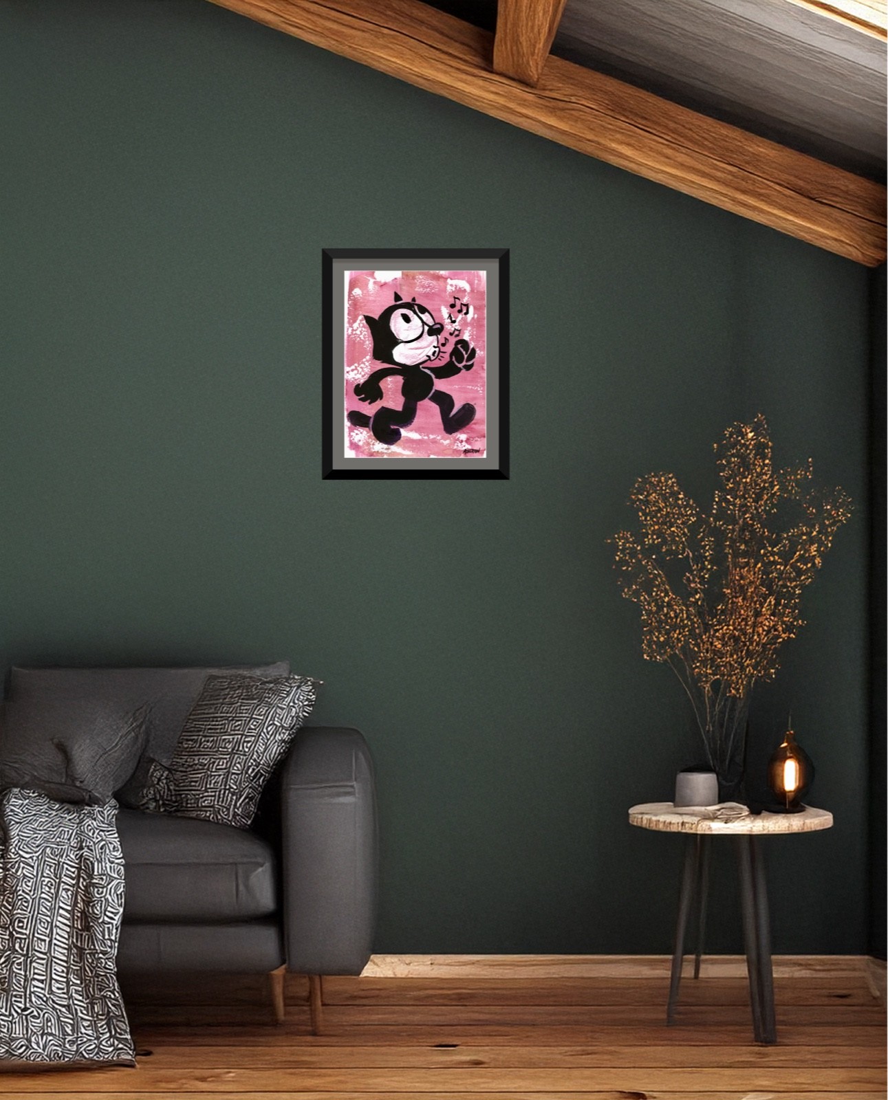 Atherton 9×12 Original Pop Art Character Pink Painting «Felix the cat» signed