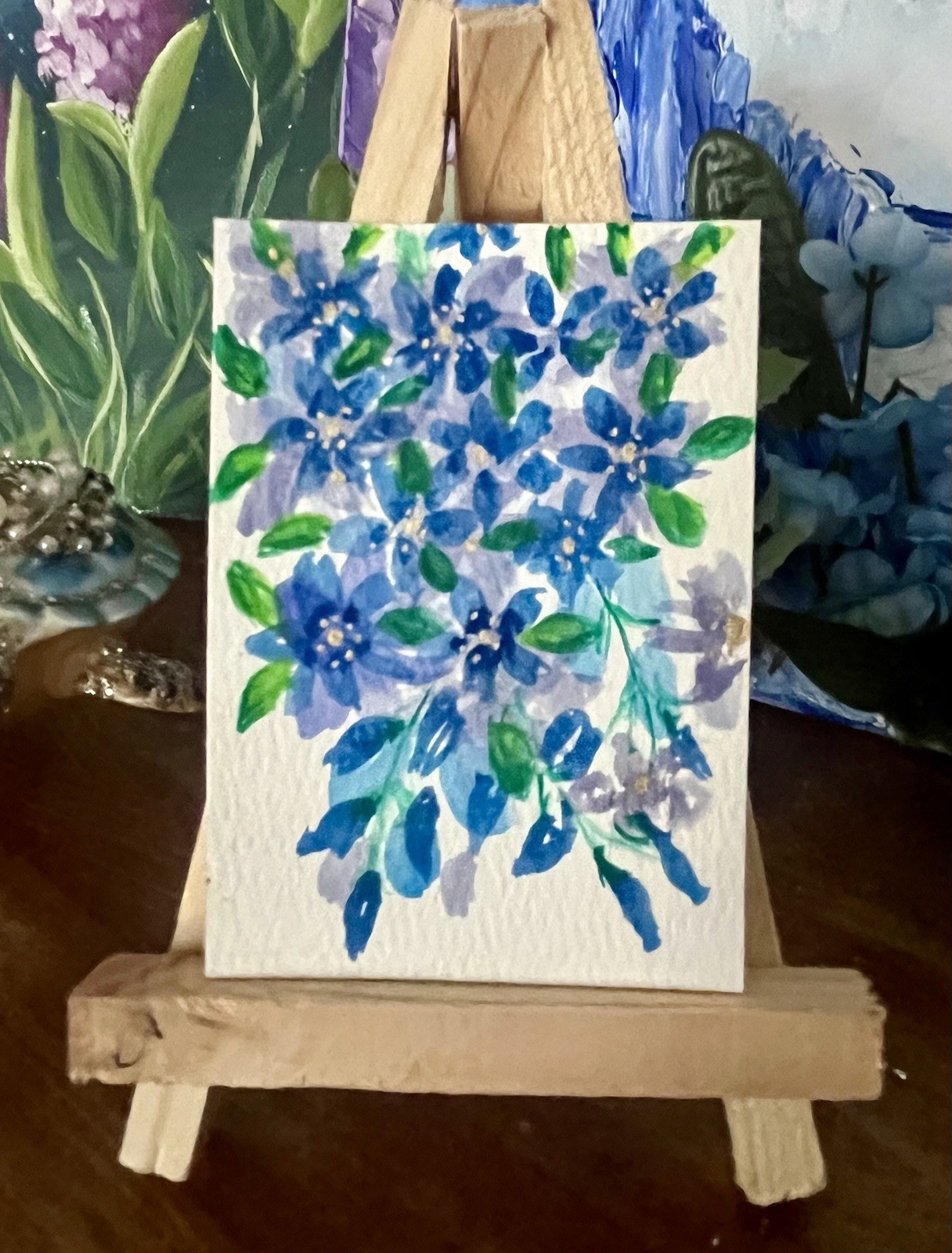 ACEO Original Blue Flower Botanical Painting Floral Art Watercolor