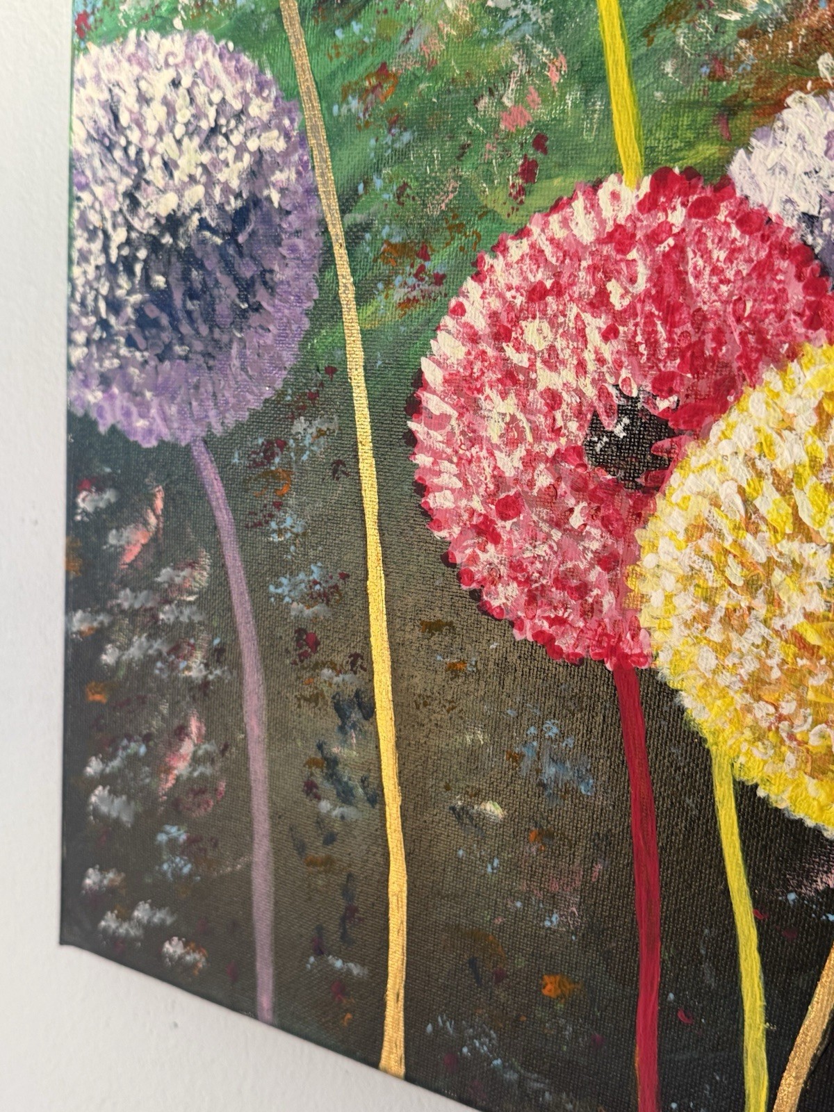 “Golden Bloom” — Original Textured Acrylic Painting with Gold Leaf 18×24