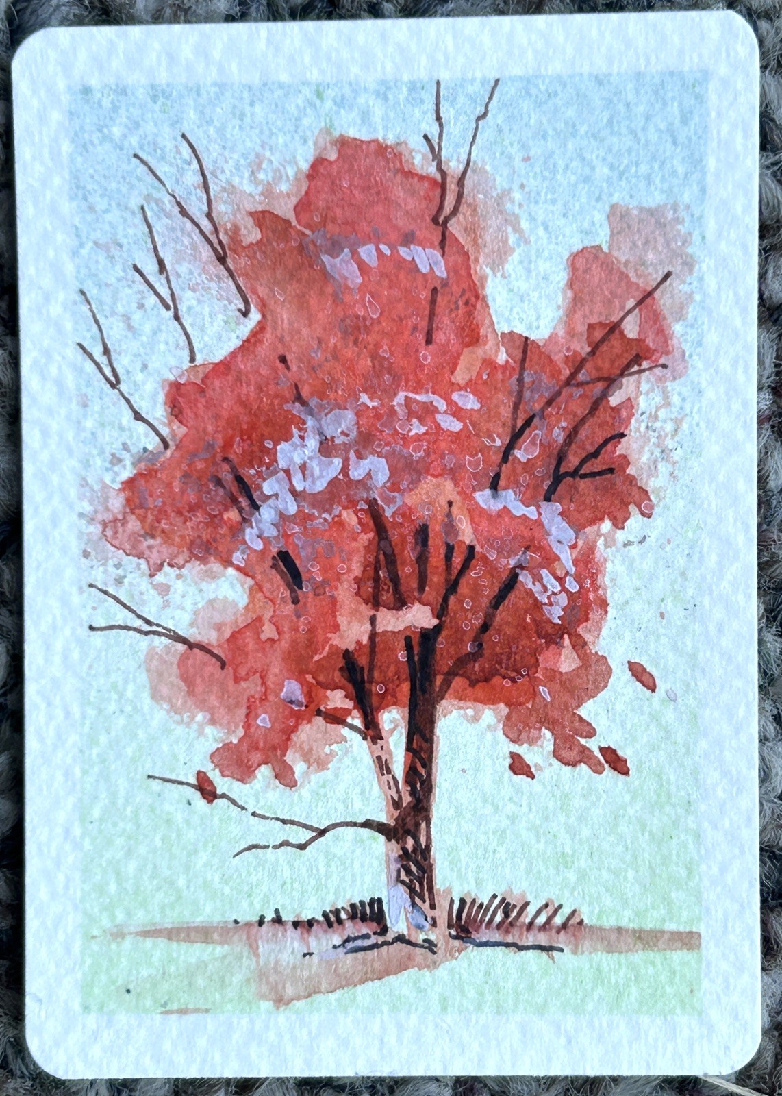 Aceo, Original, Watermedia – Fall Tree – by David B Bailey 0404