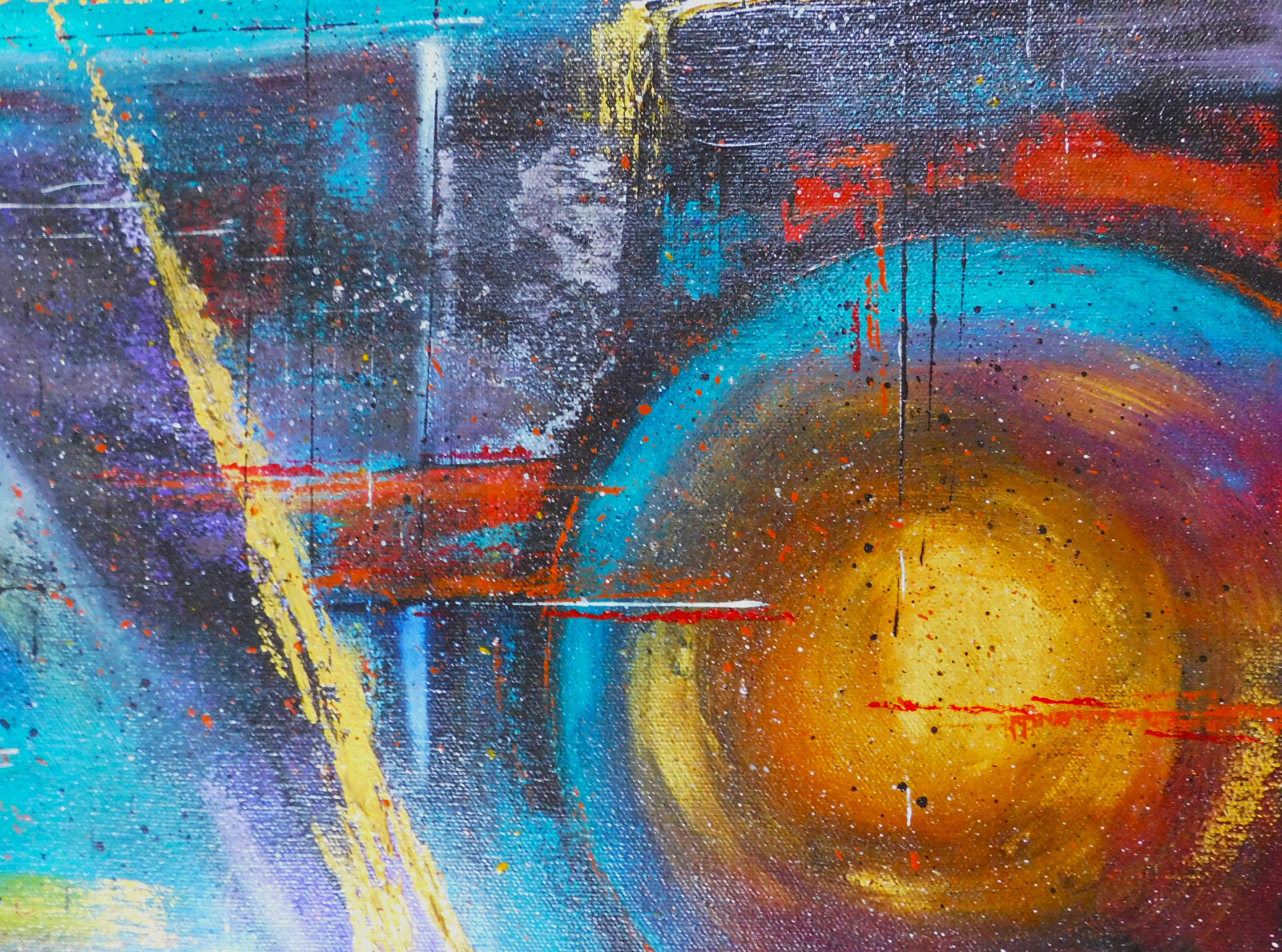 Original Abstract Celestial Planets Galaxy Outer Space Painting Art By Rain Crow