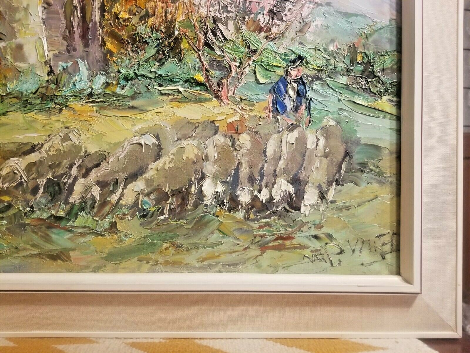 STRIKING GERMAN IMPRESSIONIST A/C PAINTING WOMAN SHEEP IN THE MOUNTAINS COTTAGE