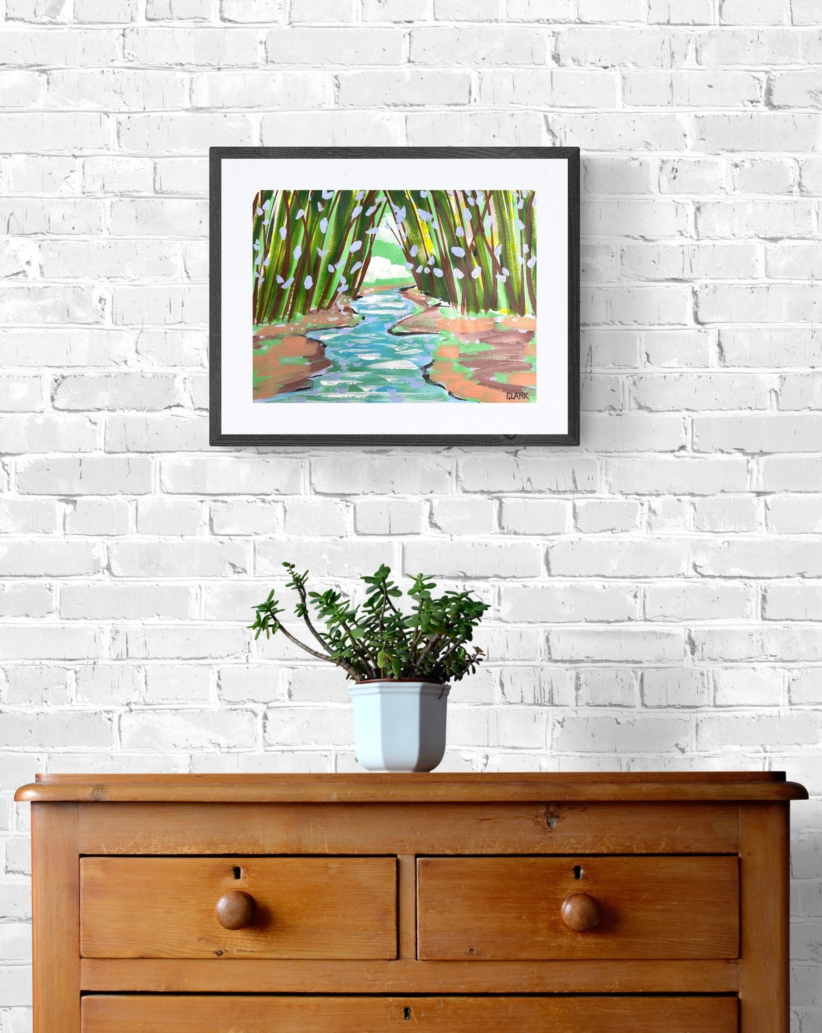 Original Abstract Forest Stream Acrylic Painting – 12×16″ Mixed Media Paper