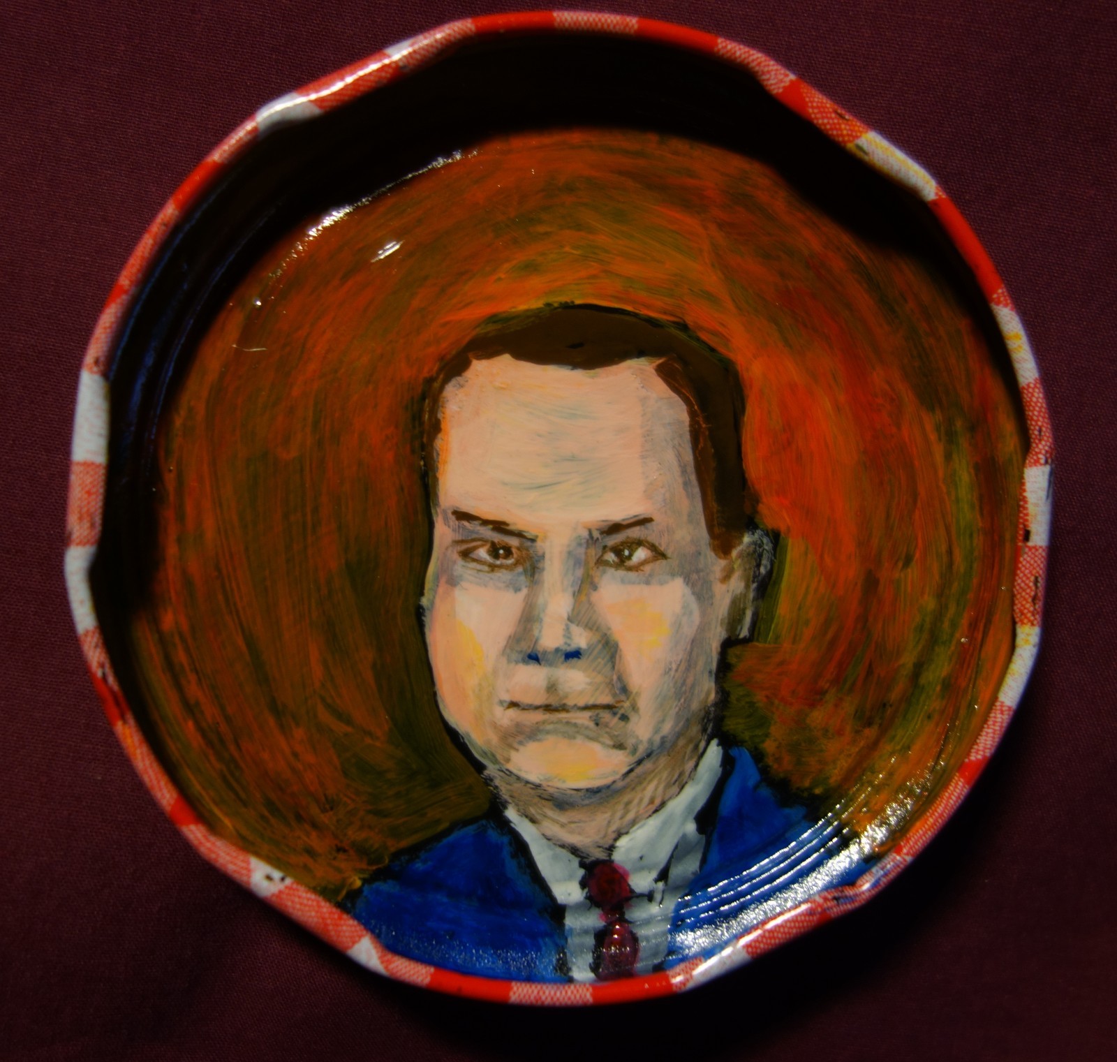 JOHN KENNEDY TOOLE Jam Jar Lid Portrait, New Orleans Outsider Art by PETER ORR