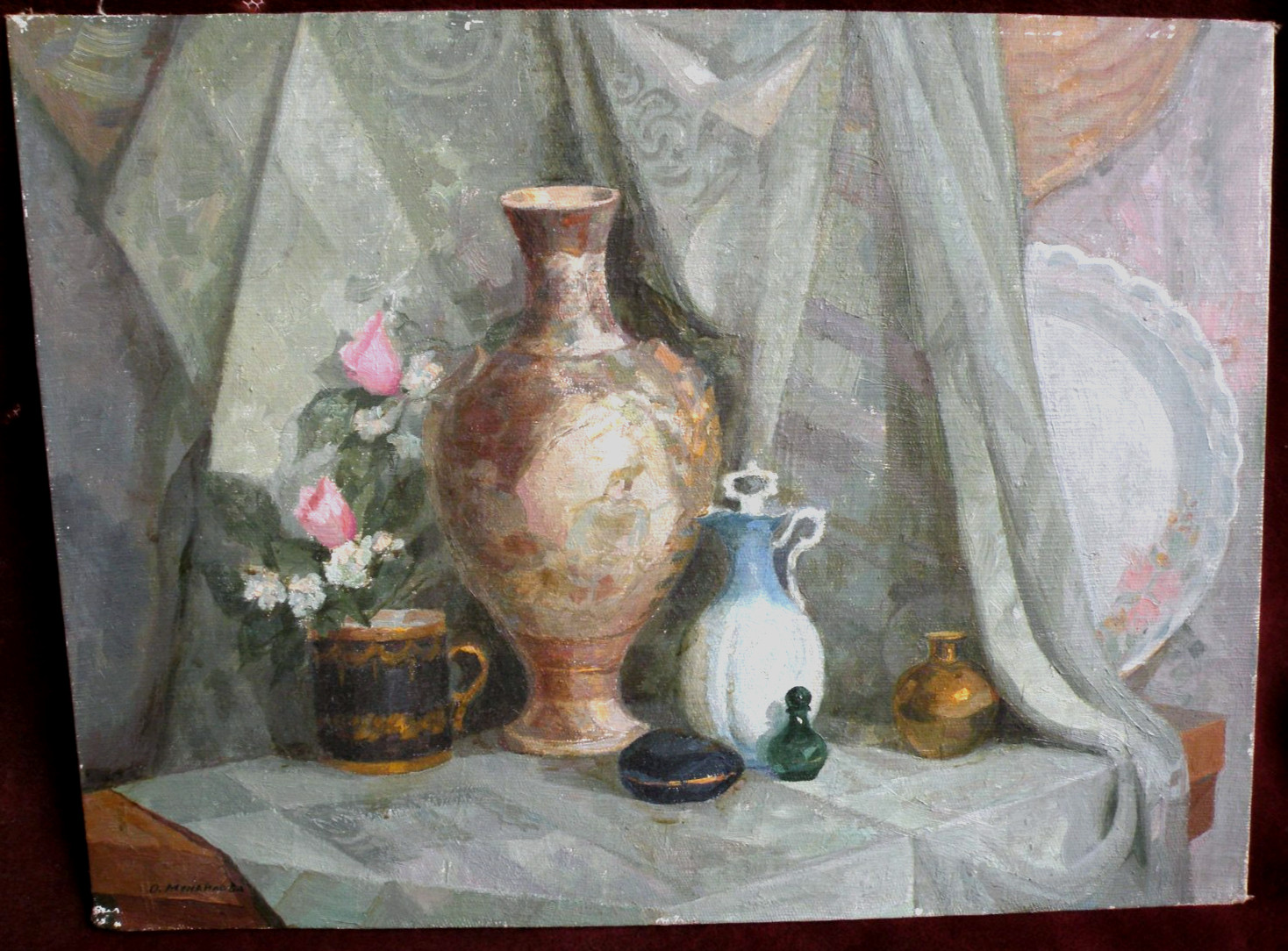 Russian signed impressionist still life painting 1996