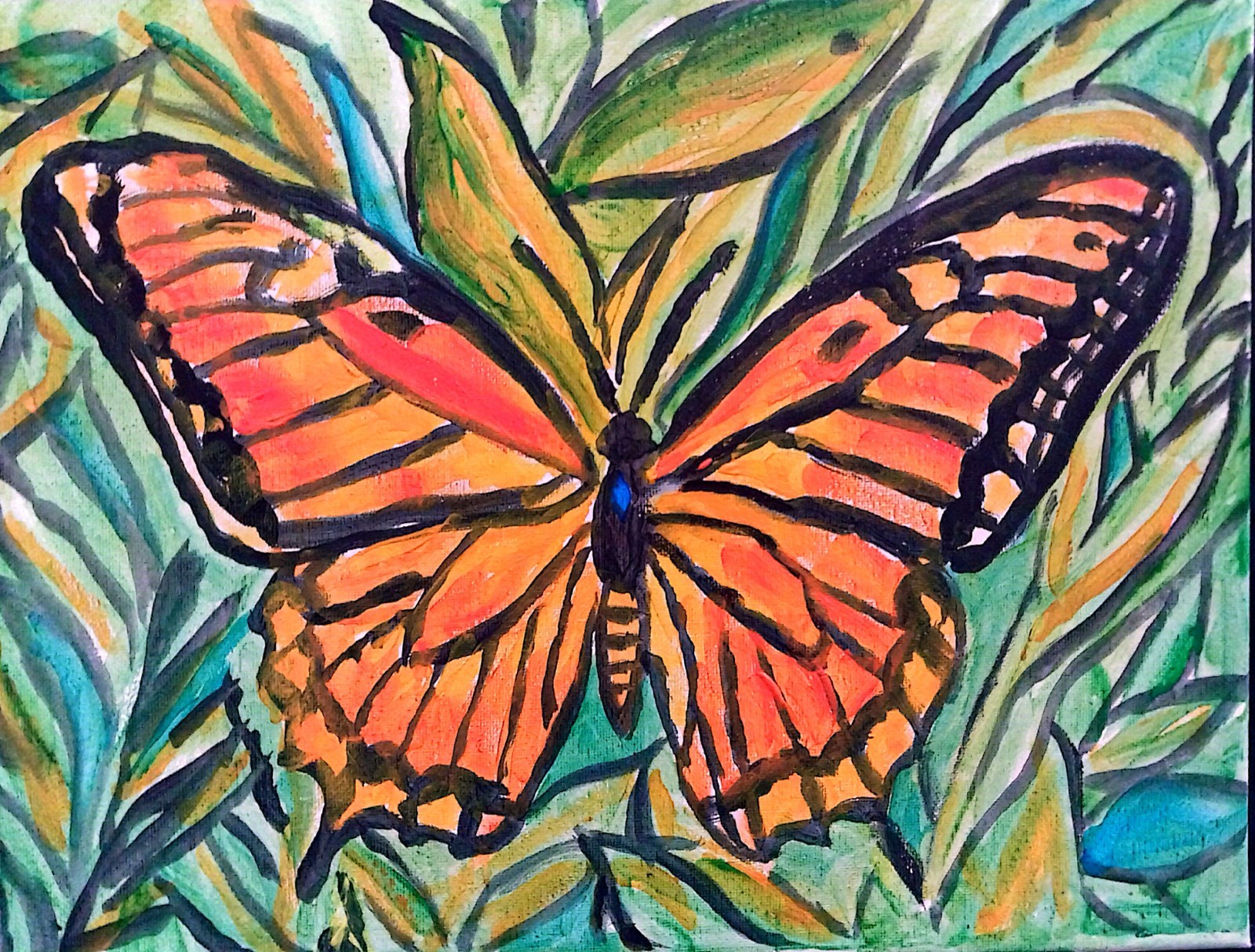 Monarch Butterfly Colorful Signed Canvas Handmade Wall Art Acrylic Art 11×14