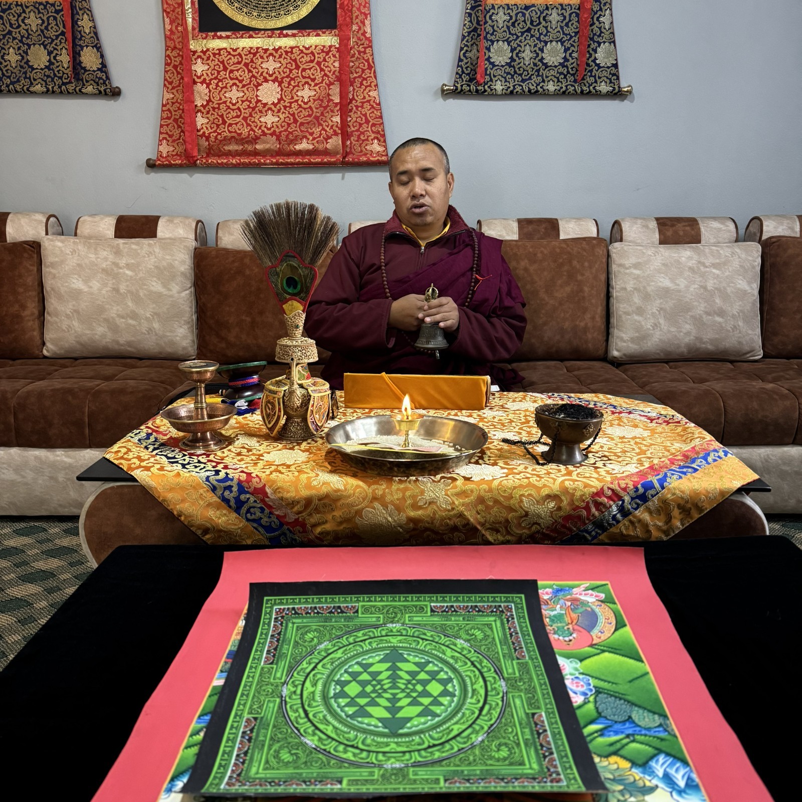 Shree Yantra Mandala, Shri Yantra Thangka Painting for Meditation and Good