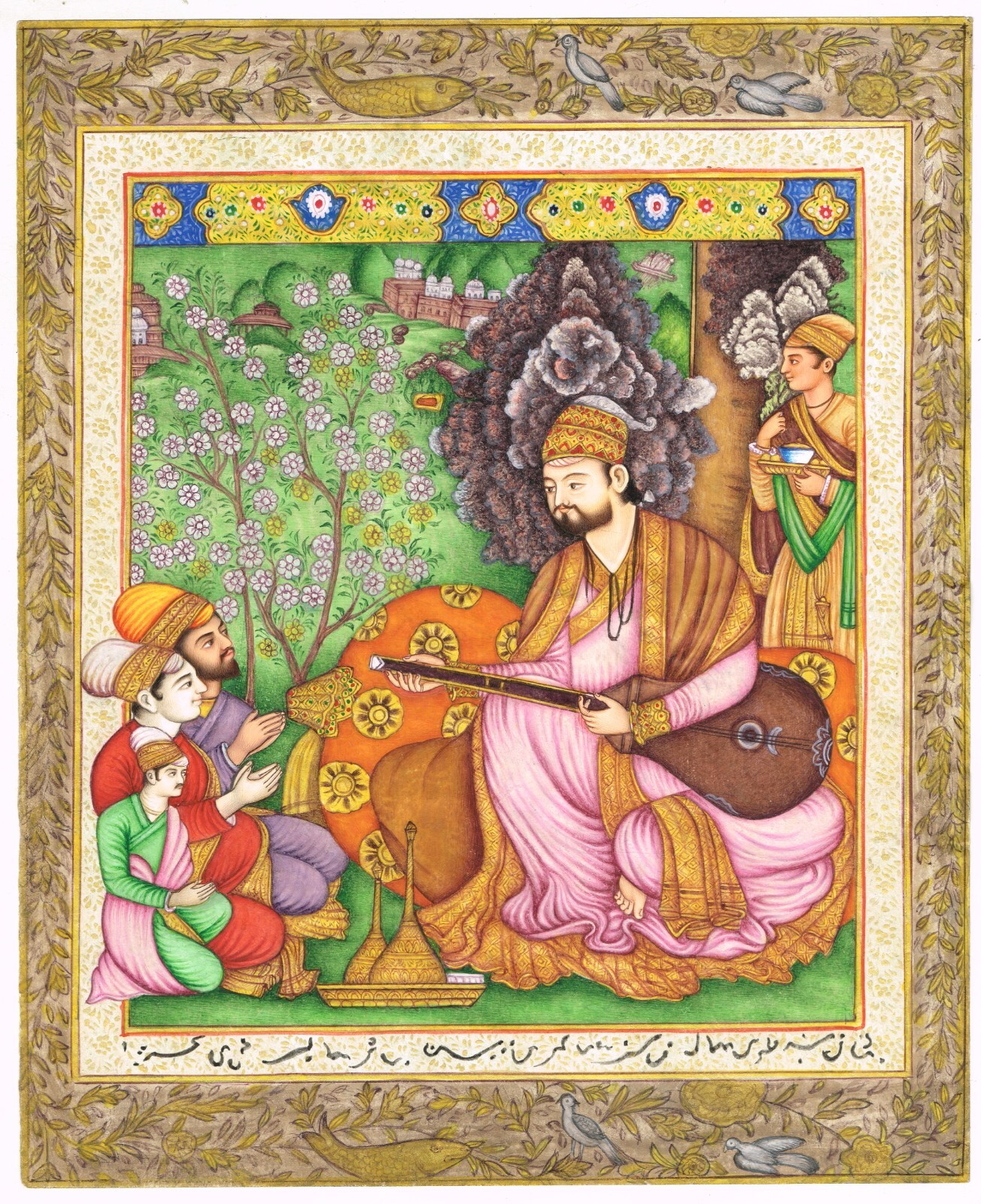 Persian Artwork – Ibrahim Adil Shah Playing a Musical Instrument 8.5×10.5 Inches