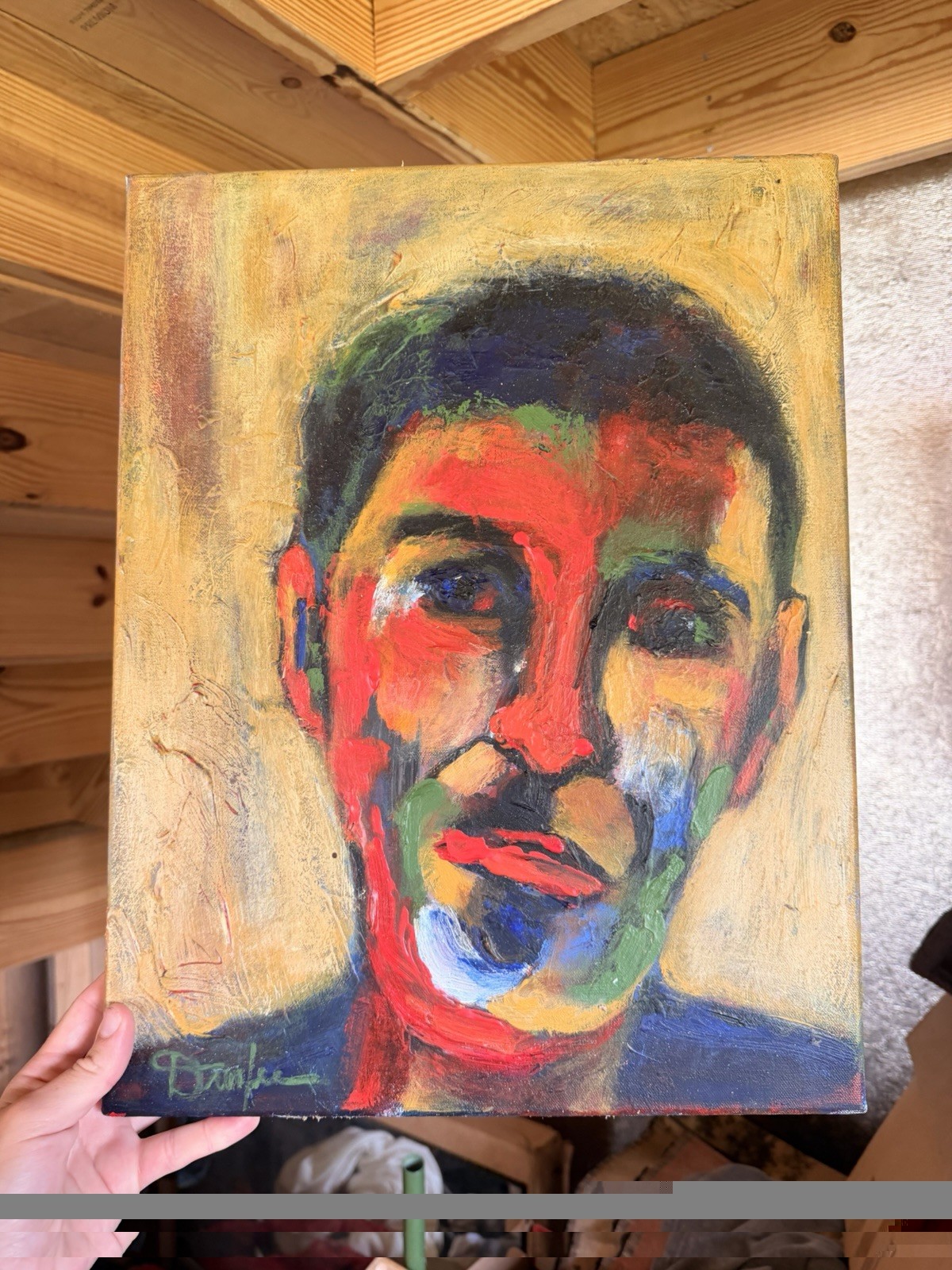 Gretchen Dunfree Original Canvas Painting Abstract Portrait Of Man Primary Color
