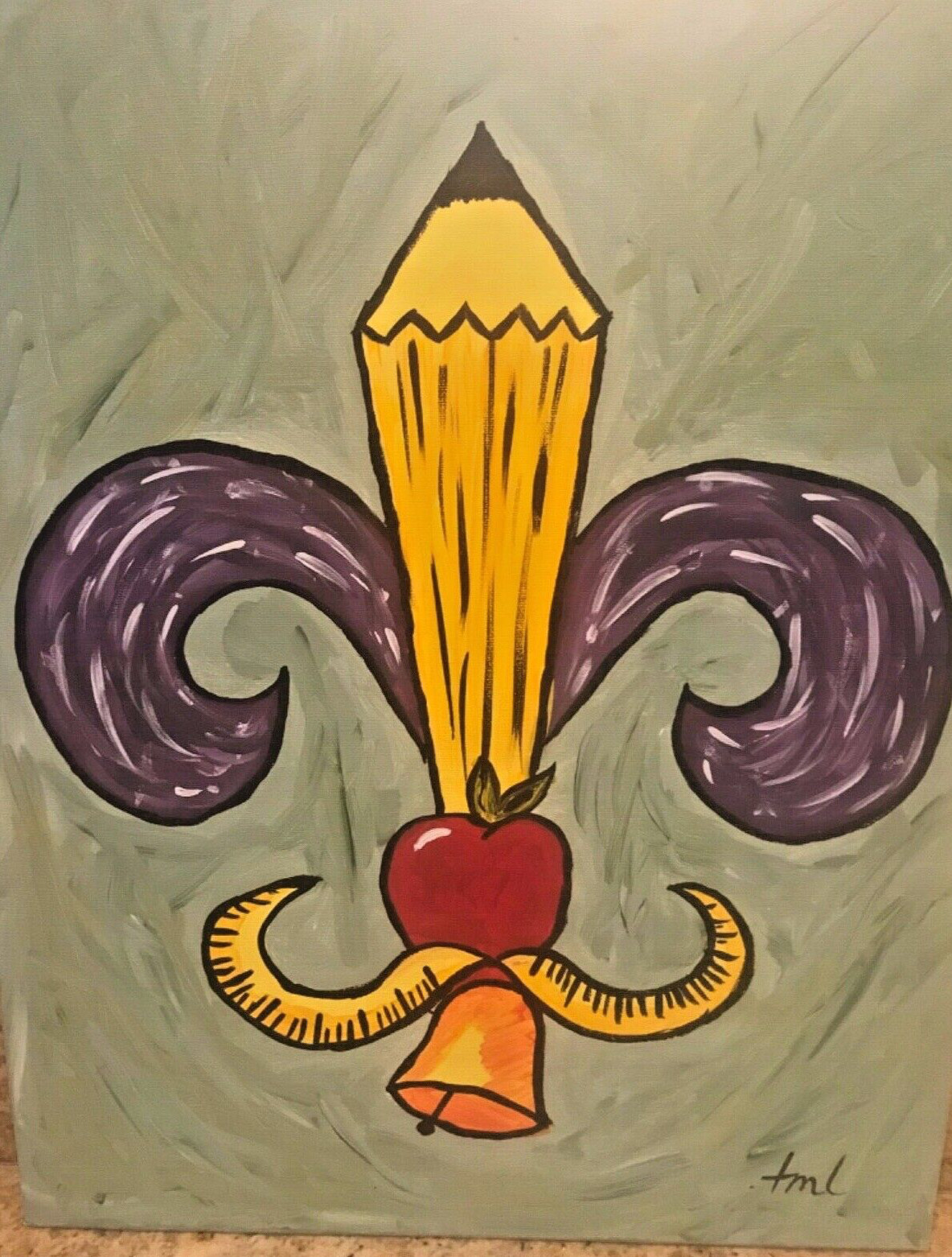 Teacher Gift Fleur de Lis Oil on Canvas Stretched 16″ x 20″ Ready to Hang