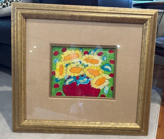 A.E. Barnes Original Art Painting Colorful Still Life Sunflowers Signed Framed