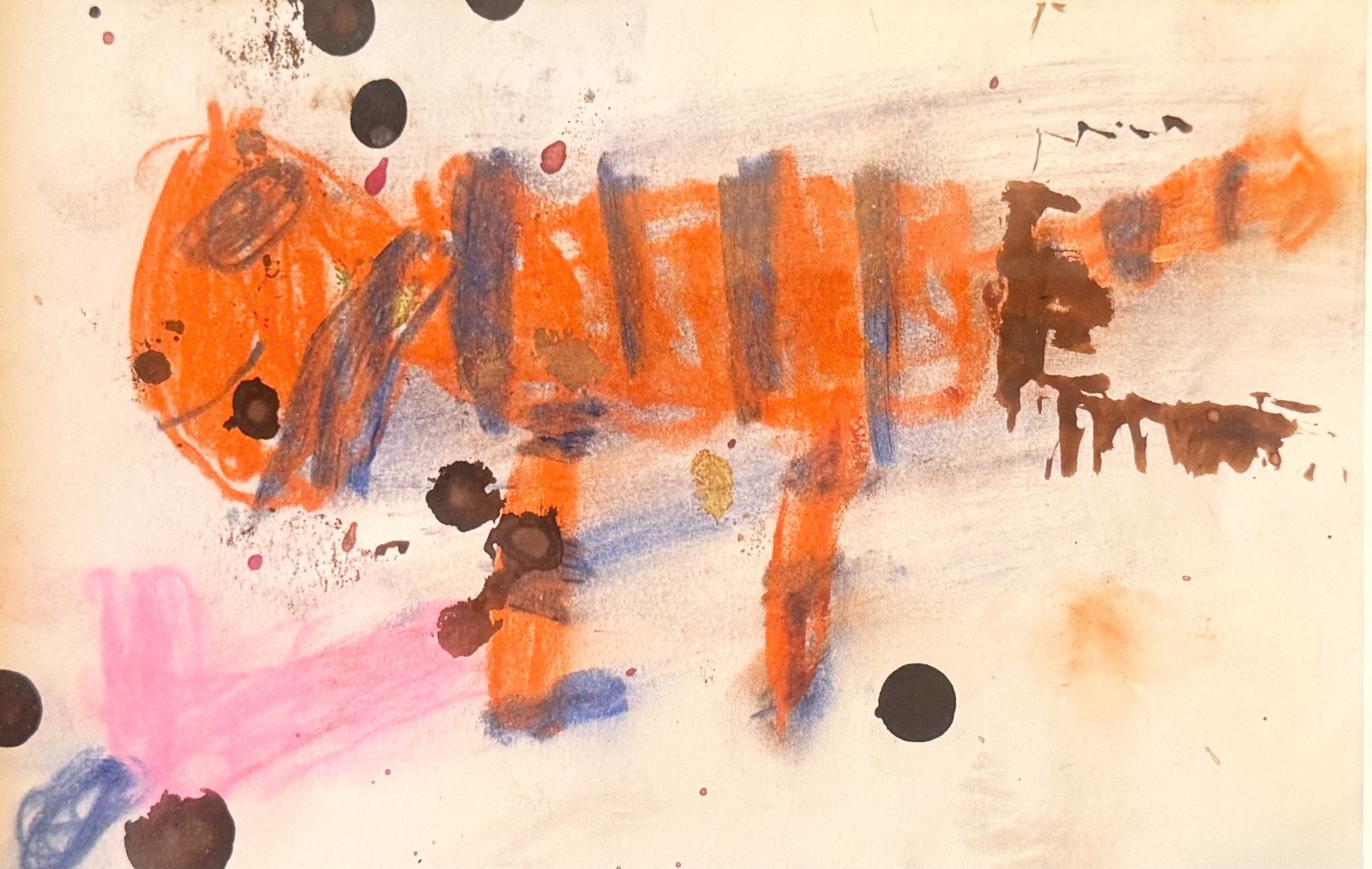 Framed Original Abstract Painting «Tiger Playing Hockey»