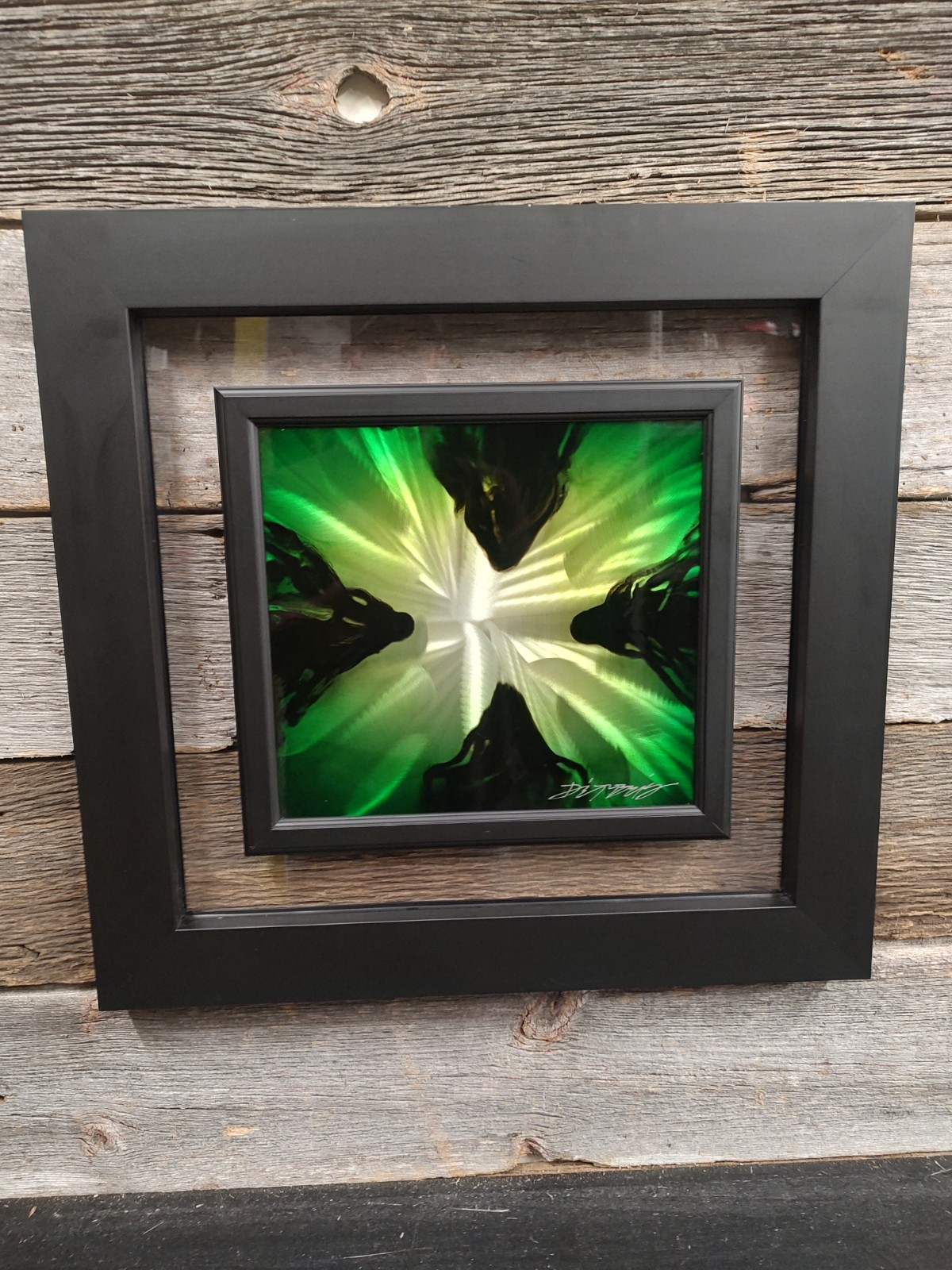 Chris DeRubeis Green Mini Burst Aluminum Signed Framed Abstract 22×21