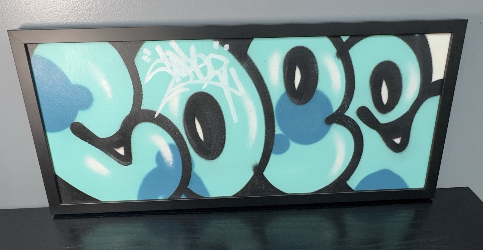 COPE2 Original Spray Paint Graffiti Canvas Blue Framed Signed Street Art 2020