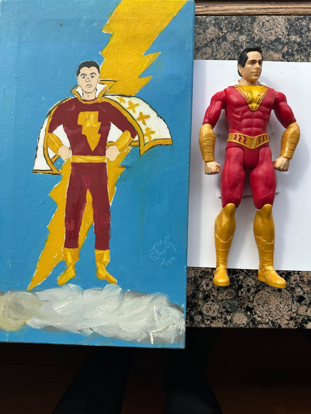 1974 Shazam, DC Superhero Original Painting on Canvas Signed w/12″ Action Figure