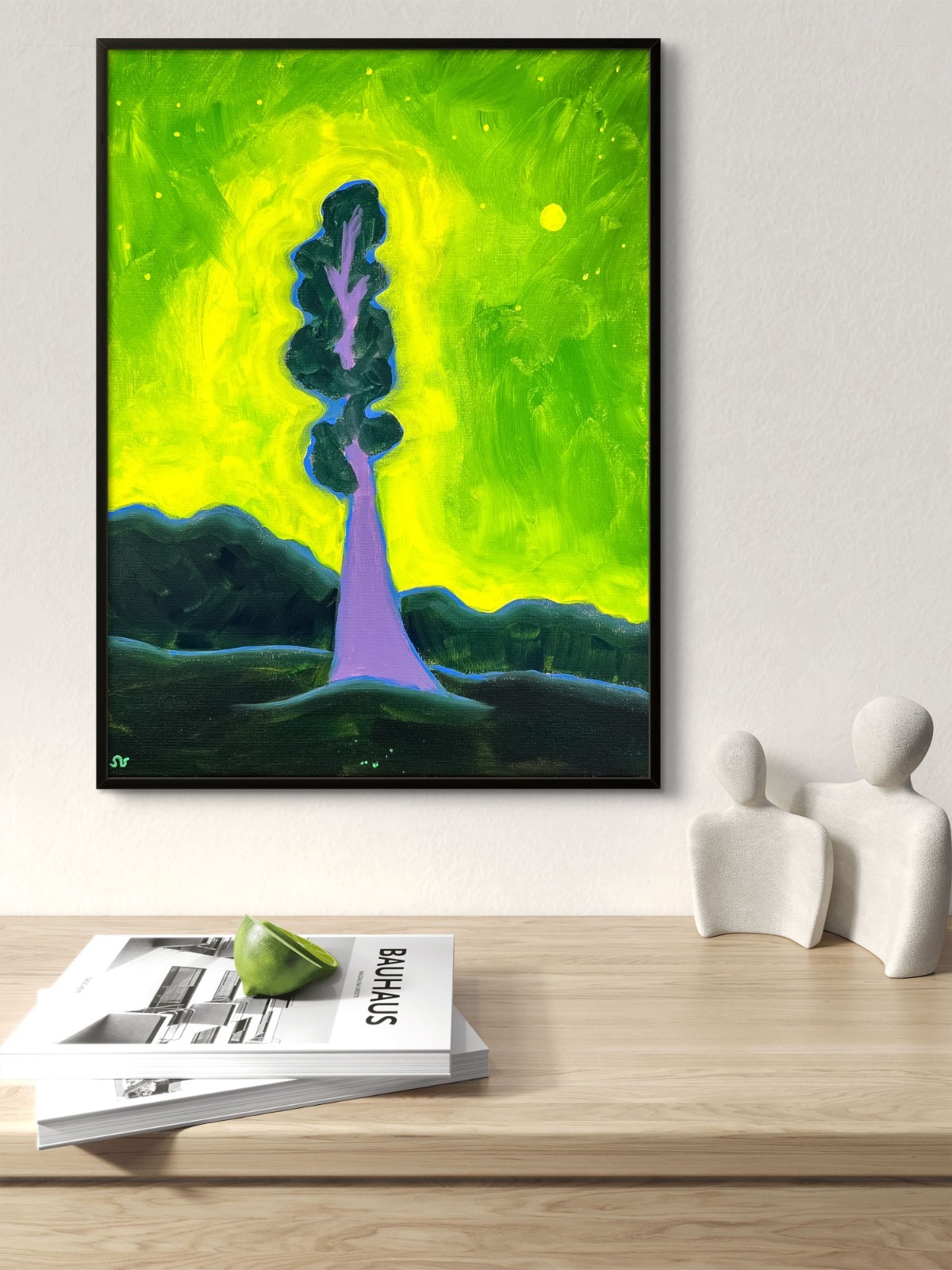 Aurora Borealis Forest Landscape Original Painting Tree Night Sky OOAK 12×16