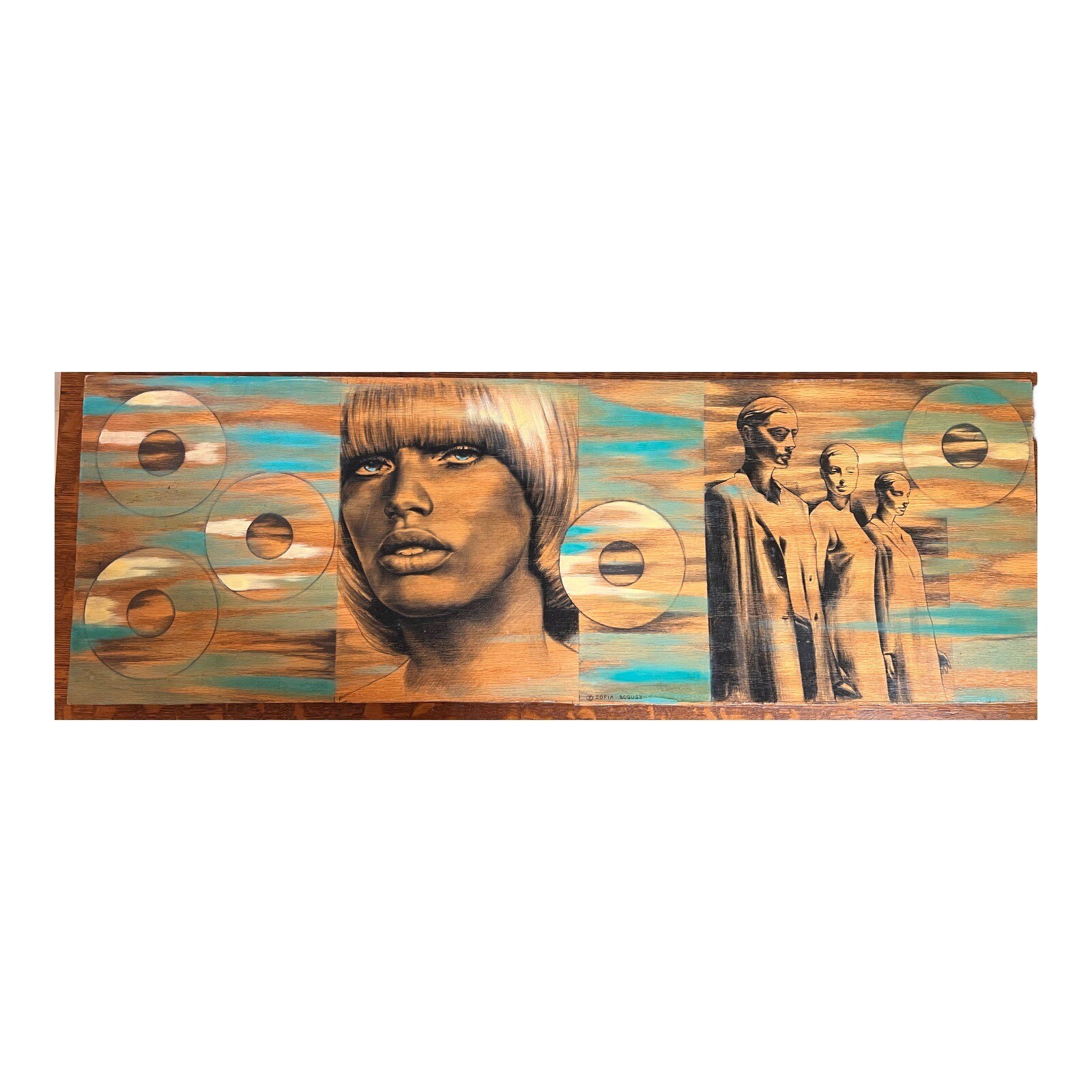 ZOFIA BOGUSZ 20TH CENTURY OIL & PENCIL ON WOOD PAINTING