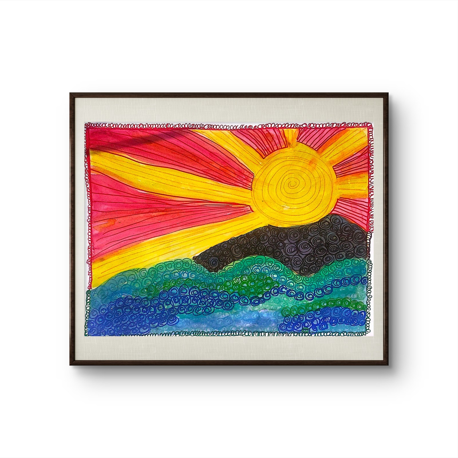Here Comes Sun Contemporary Expressionist 11×14 Paper Original Watercolor Ink