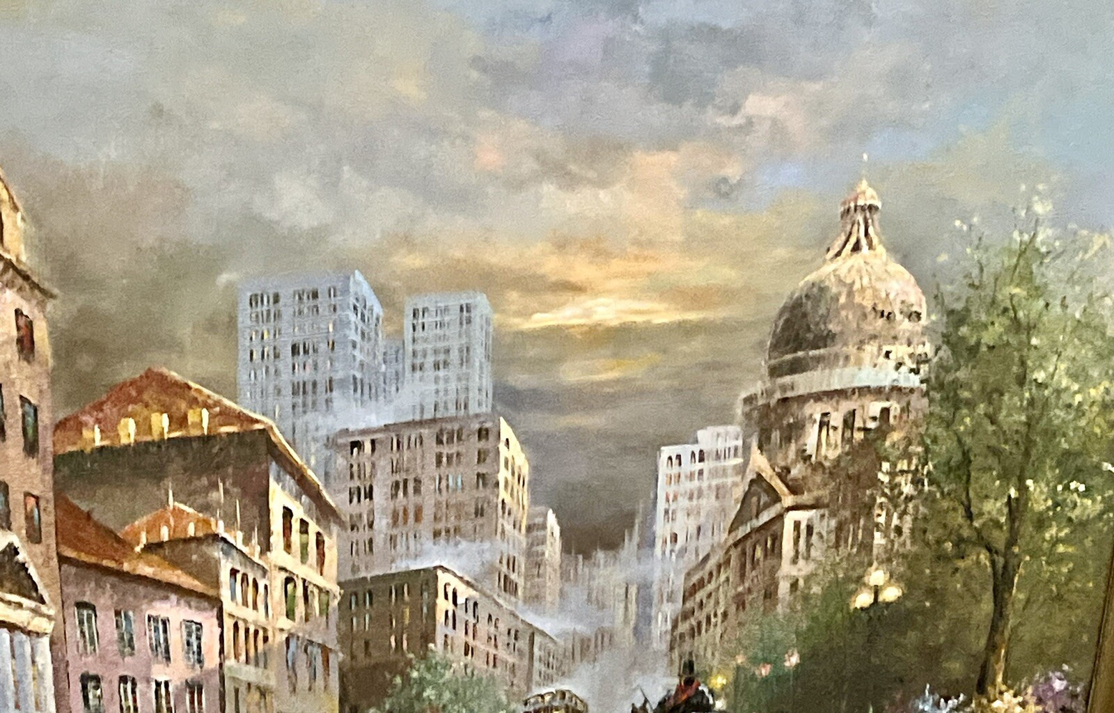 FINE LARGE SWEDISH STREET SCENE SIGNED BY :LIMIAN FINE DETAILS SIZE:69″ X 47″