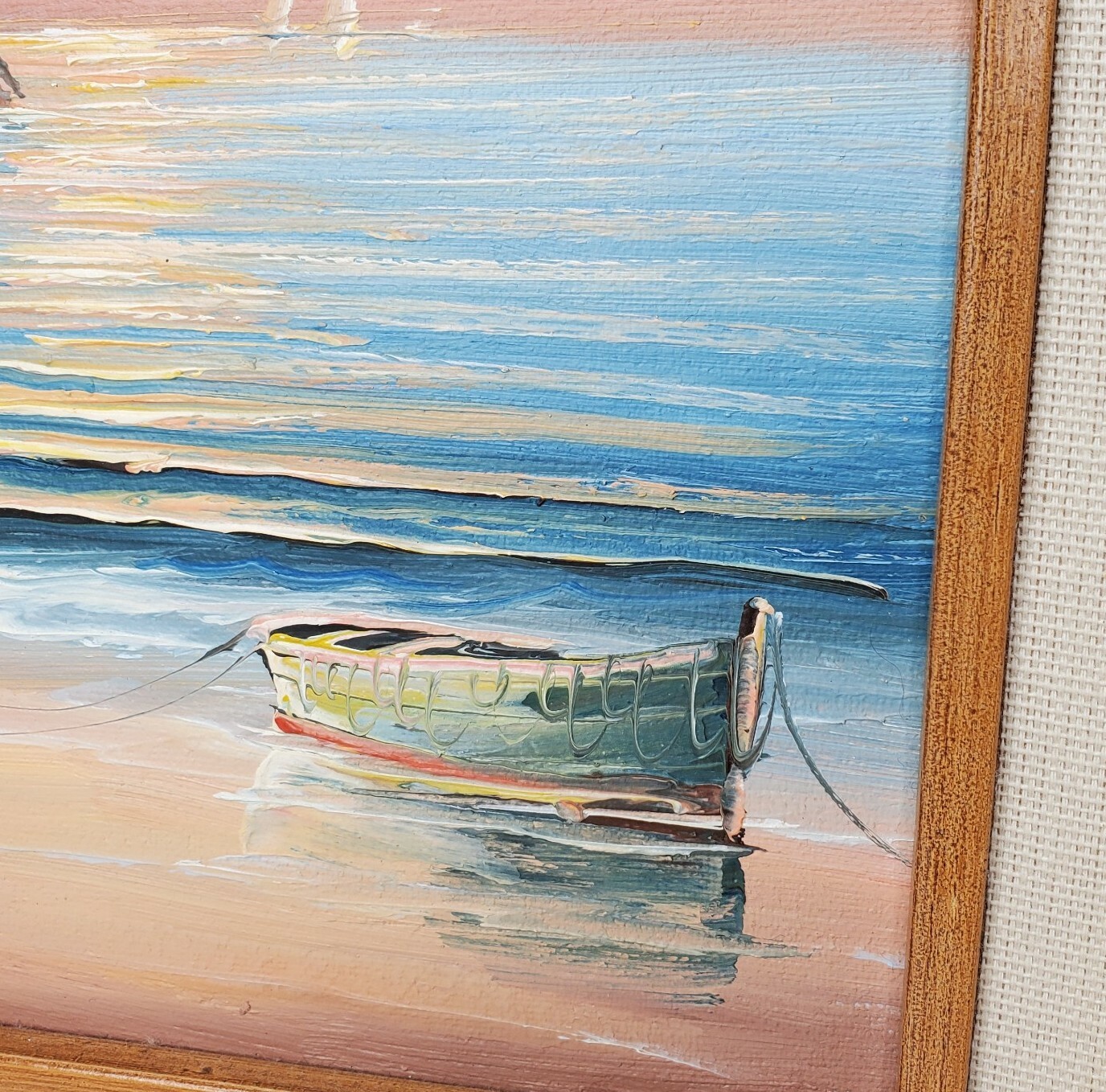 Lighthouse Seascape Oil Painting Sunset Boat Signed M Gartland Beach House Decor