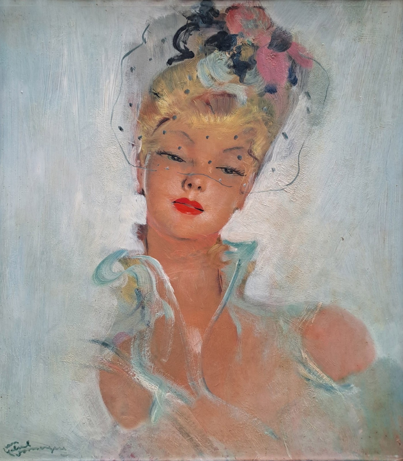 Jean-Gabriel Domergue (Handmade) Signed Oil Painting on Canvas Art Deco ..