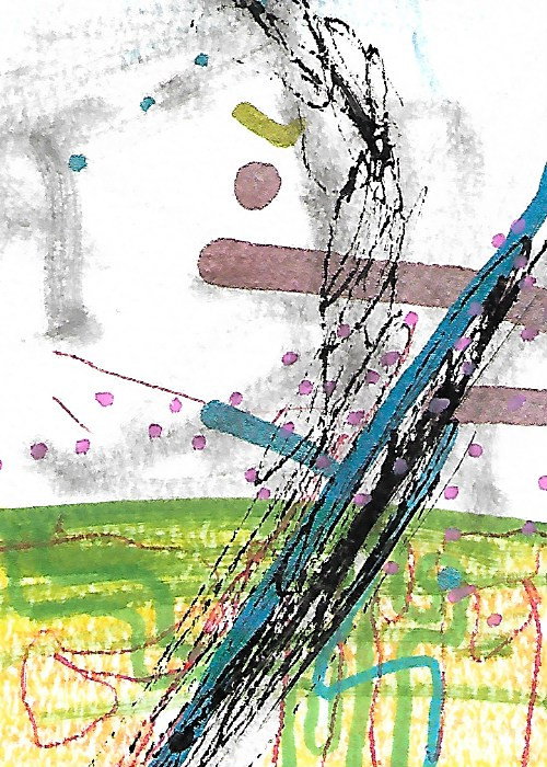 ACEO ATC CARD «Mad Land Salmon» Original Abstract Painting 2.5×3.5