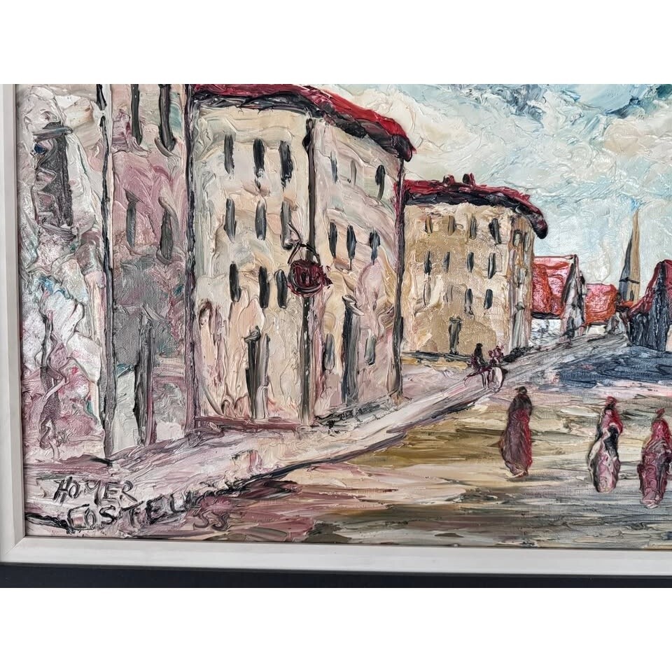 1955 HOMER COSTELLO Pallet Knife Oit PAINTING 48 x 24 SIGNED MCM FRAME EUC