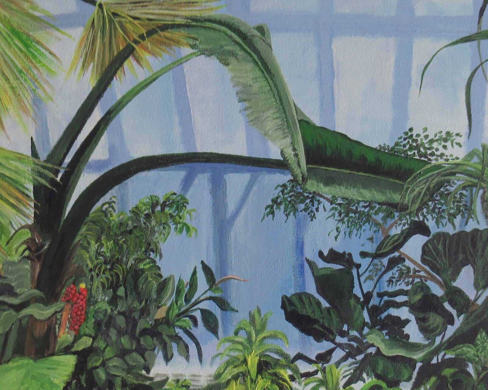 Greenhouse, Garden, Plants, Flowers, 24″ x 36″ Painting on canvas, Original art