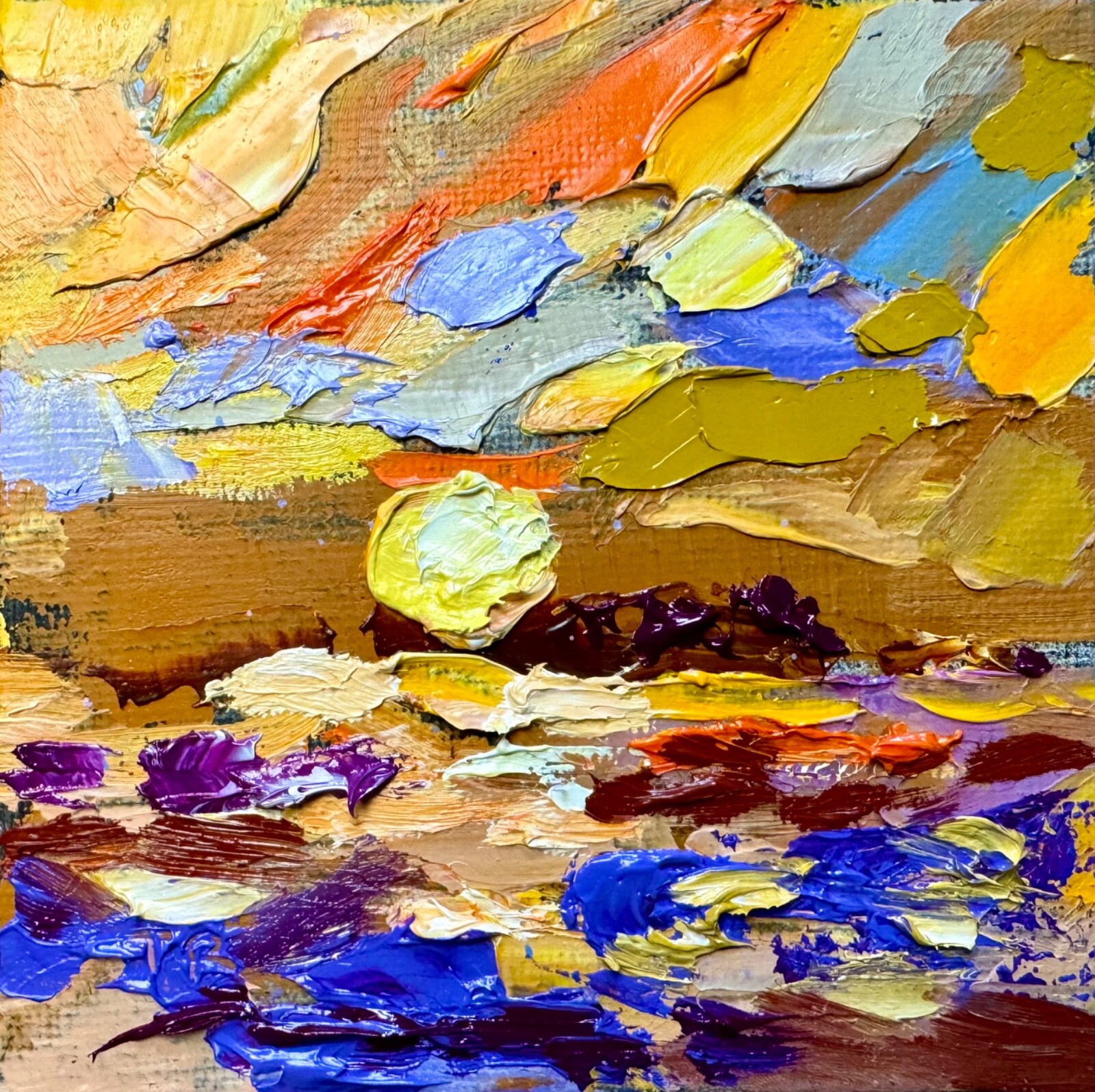 Oil painting ORIGINAL art Ocean seascape Lake river artwork sky Sunrise dawn 4×4