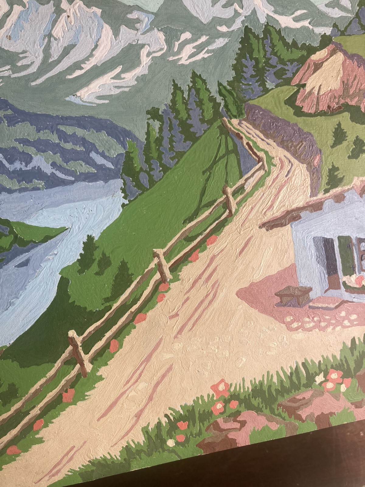 vintage Italian Alps 1956 Paint-By-Number scene titled «Italian Alps». 16×12