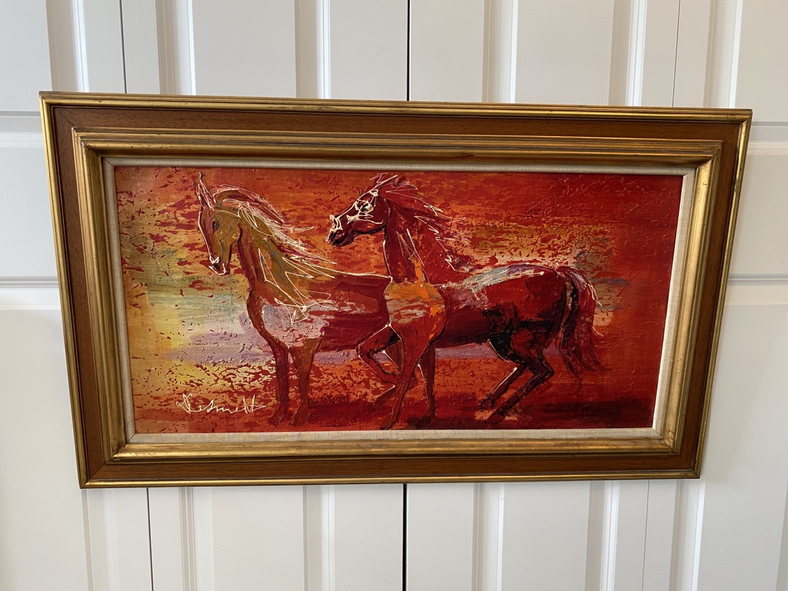 Vintage DeSmedt Signed Paris Oil Painting Mid Century Modern Horse Art Textured