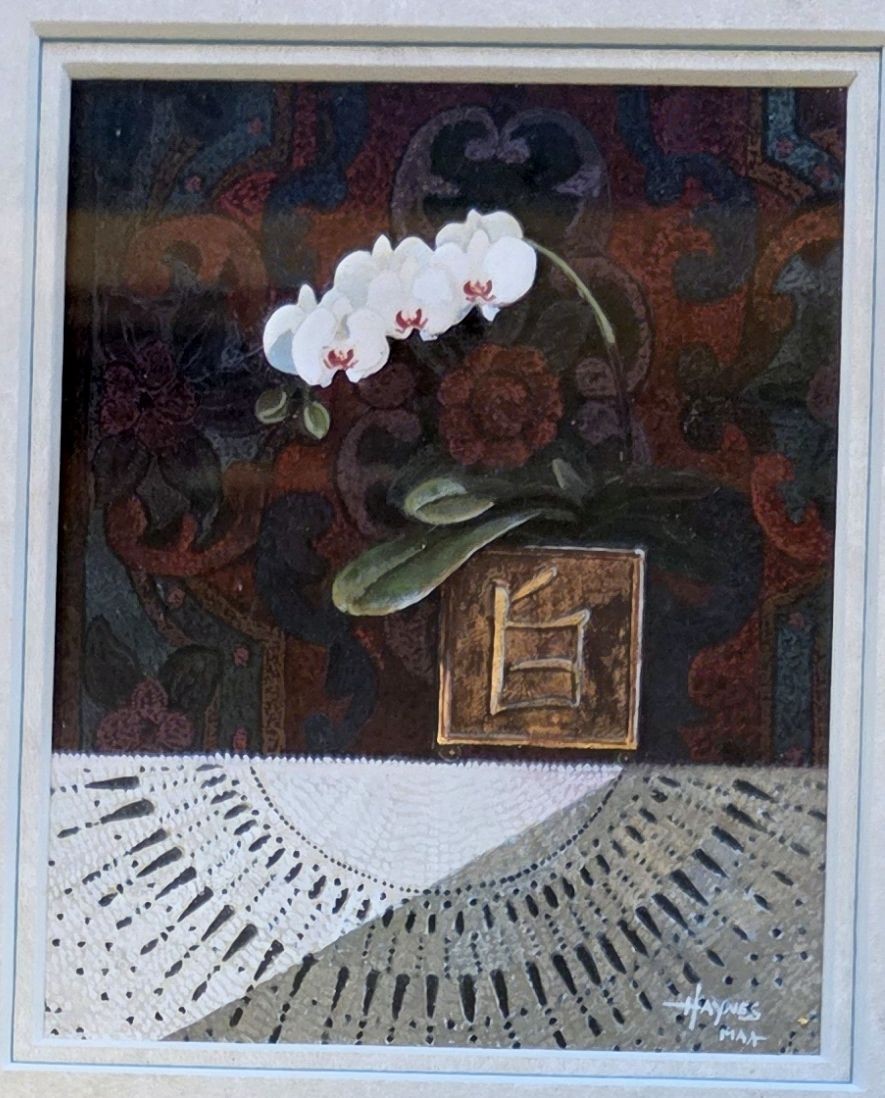 Original Opaque Watercolor Haku Orchid by Listed Artist Richard Williams Haynes