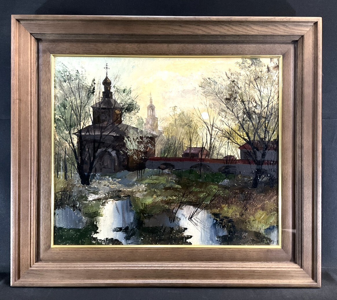 Russian Oil Painting Church Landscape by Nasonov | Original Signed | 38×45.5 cm