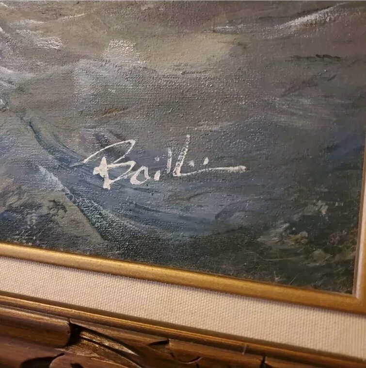 Vintage Signed Baille Seascape Oil Painting Tall Ship Nautical Framed