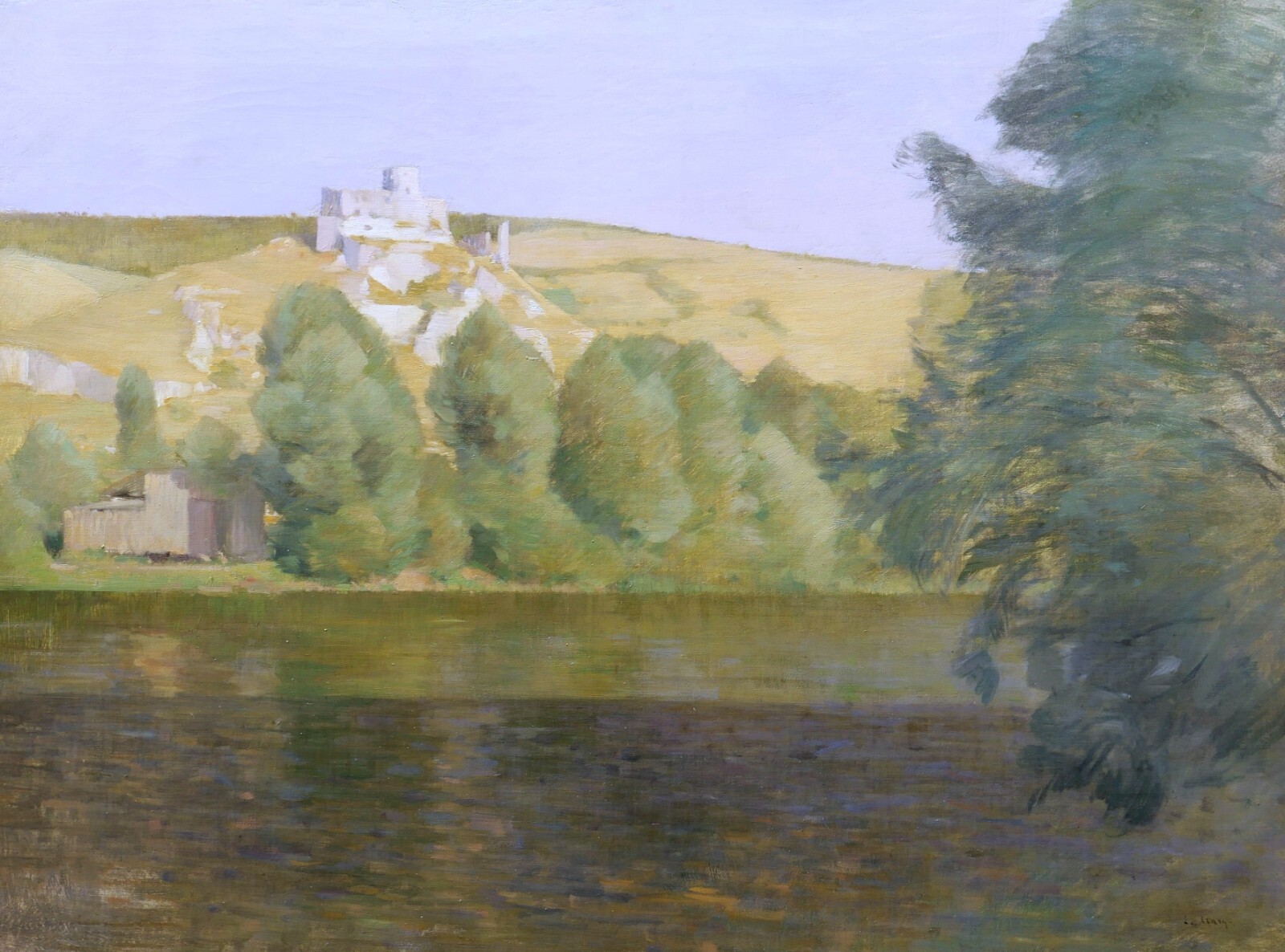 French Oil Painting Landscape Impressionist the Andelys Seine Castle Gaillard