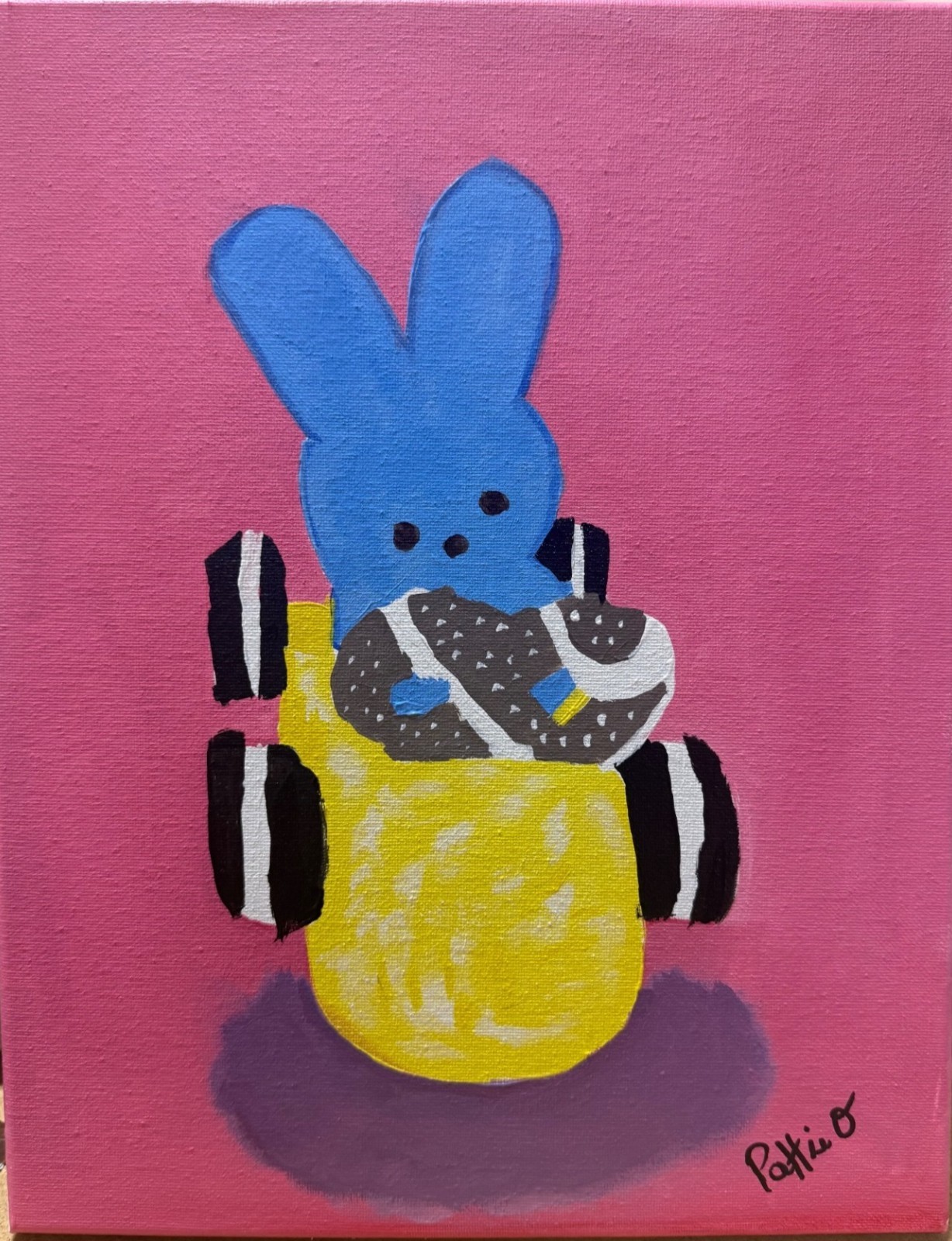 Peeps Easter Bunny Snack Original 14×11 Whimsical Pop Folk Art Painting Canvas