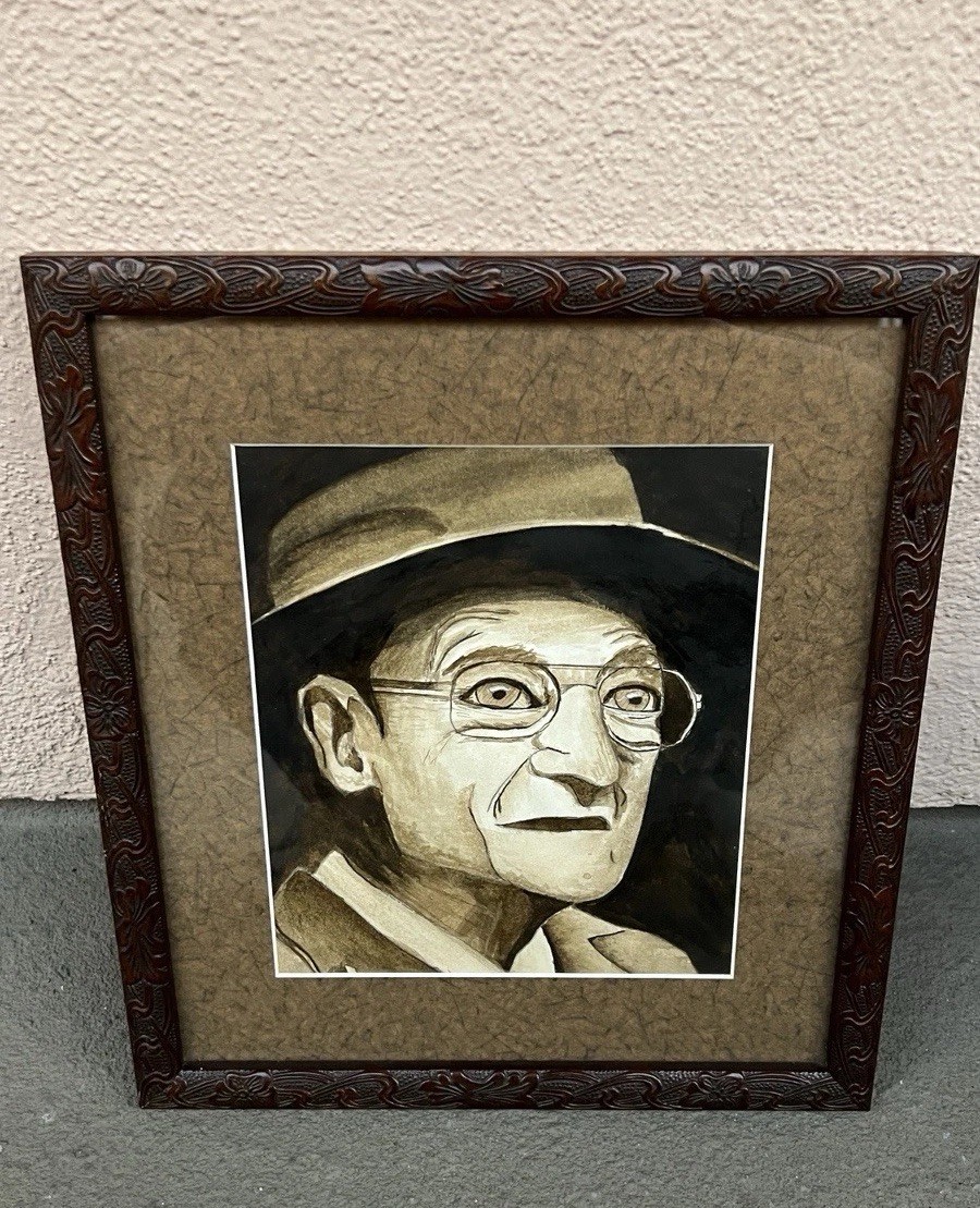 Vinatge Men Portrait Painting With Professional Fine Engraved Solid Wood Frame
