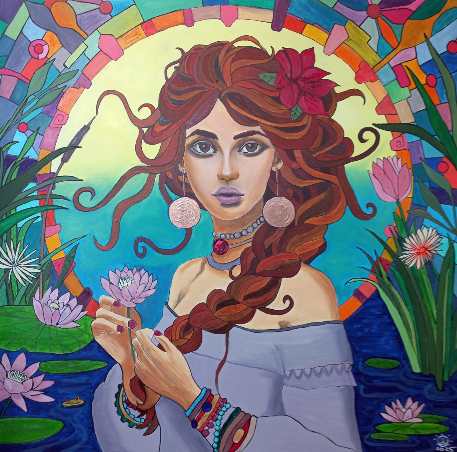 ORIGINAL Large 39″x39″ Oilpainting Hand-painted Woman Portrait Stretched