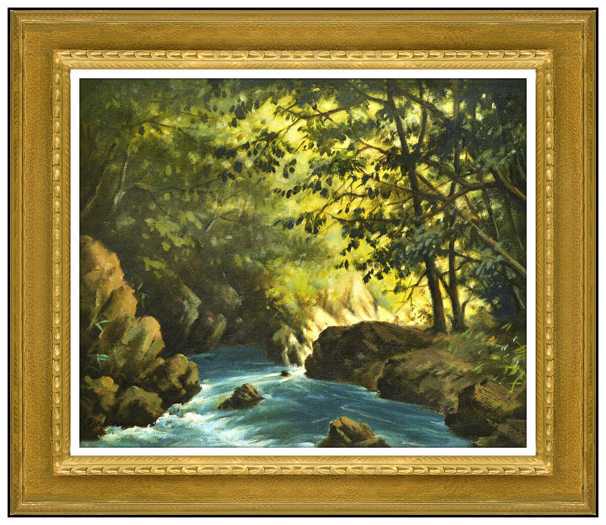 Seitoku Igarashi Original Painting Oil On Canvas Signed River Landscape Artwork