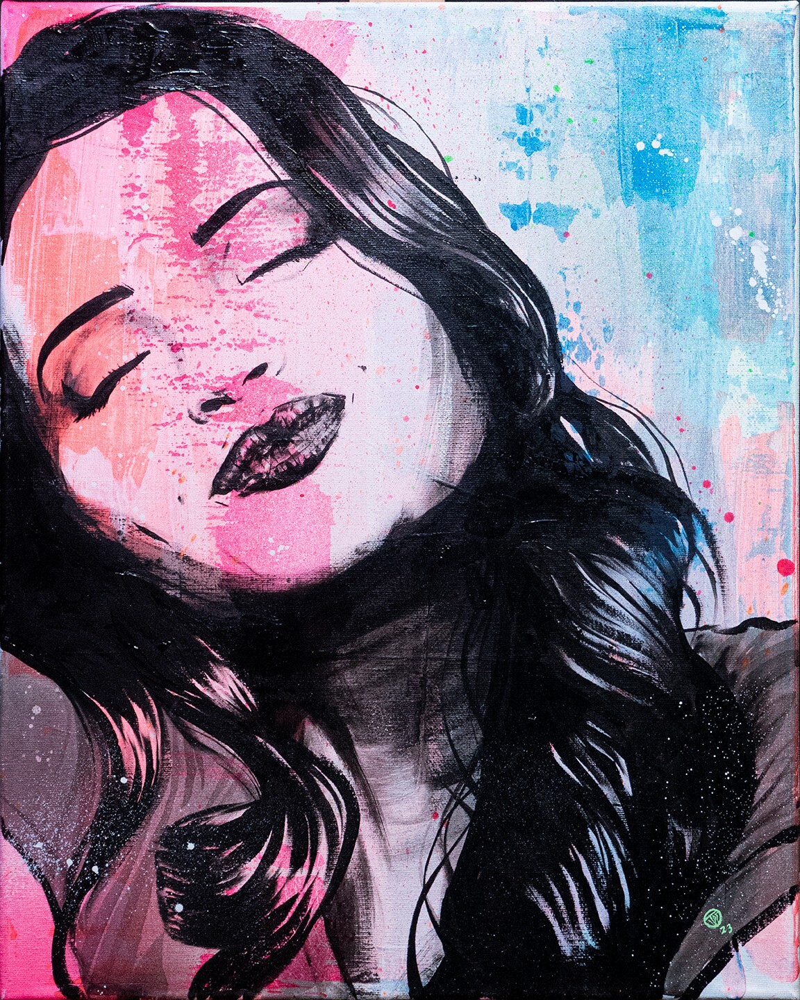 Beautiful Happy Woman Portrait – Original Painting – 16×20-UV Blacklight Glow
