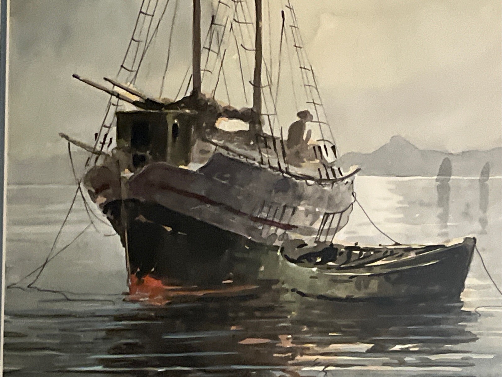 Konstantinos Sofianopoulos Original Watercolor Painting Seascape Framed