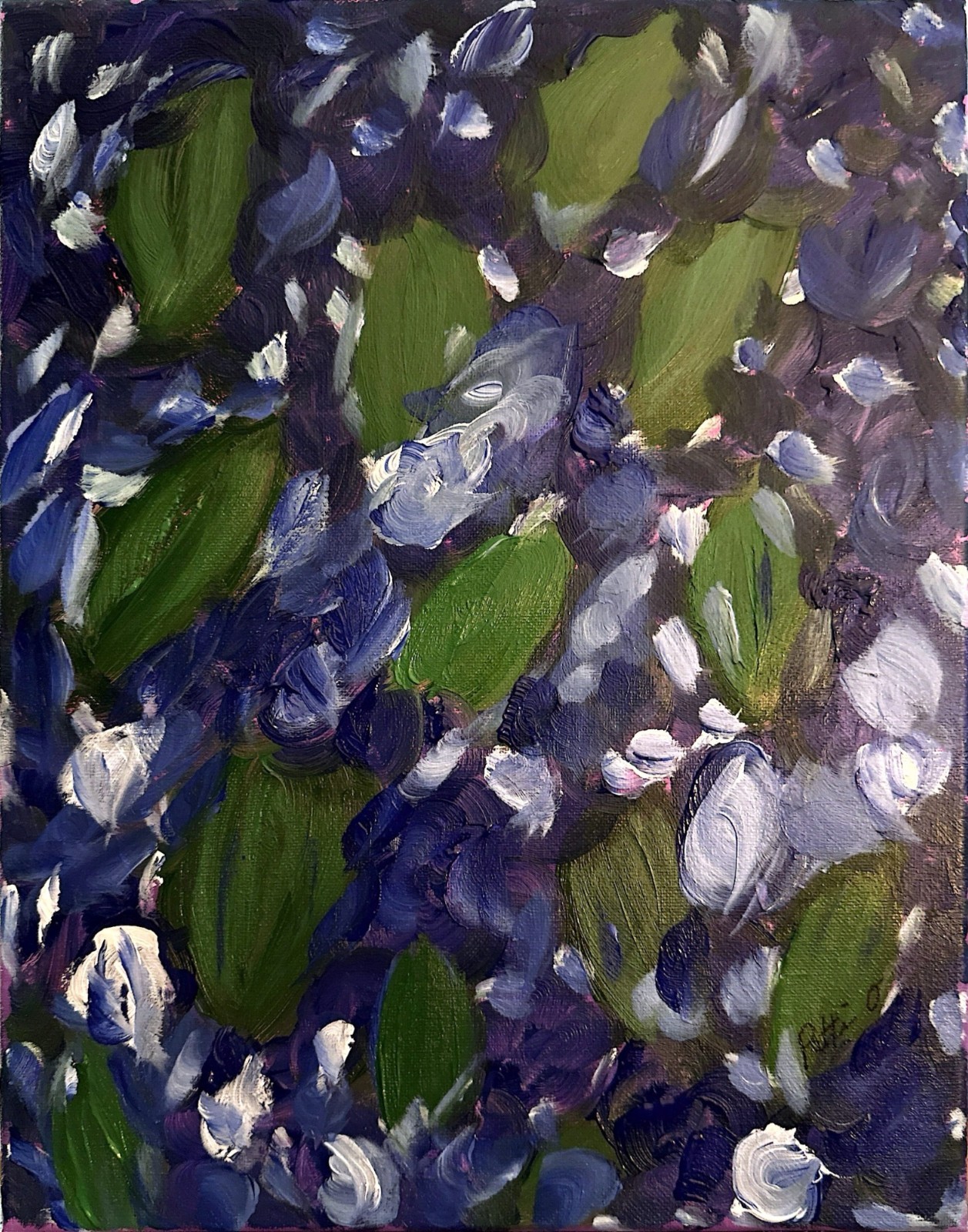 Midnight Hydrangeas 14×11 Abstract Floral Expressioni Painting Canvas Signed