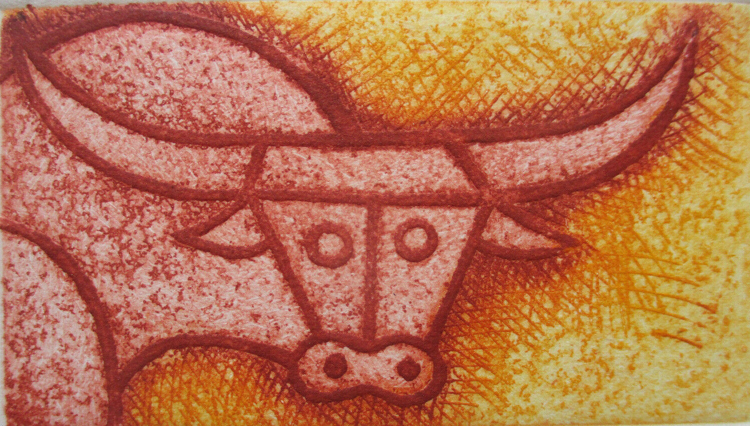 Vintage Signed Yovones Bull Toro Steer Abstract Art Colored Etching Limited Ed