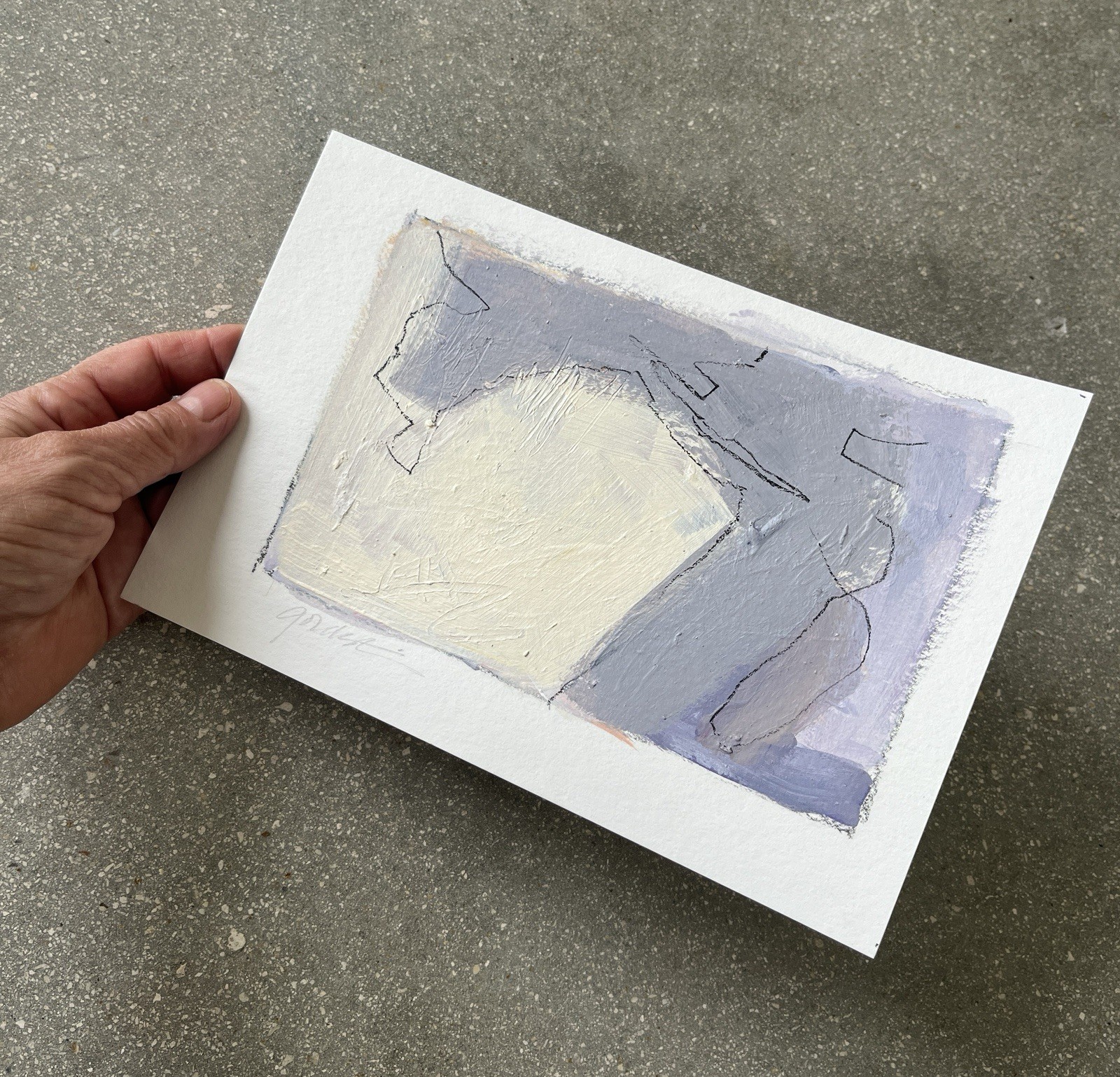 Original Painting Signed Fine Art Abstract Minimalist Acrylic and Charcoal Paper