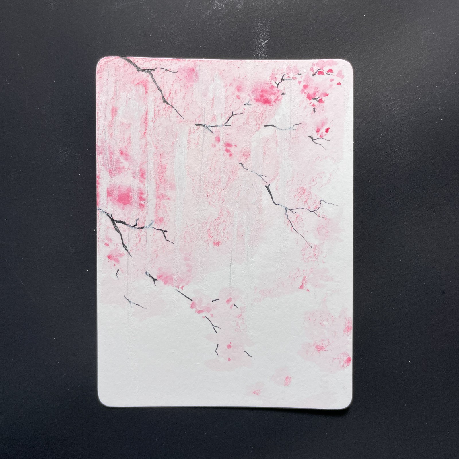 ACEO original painting Abstract Pink Sakura Cherry Blossom Art Card ATC ryeo-21