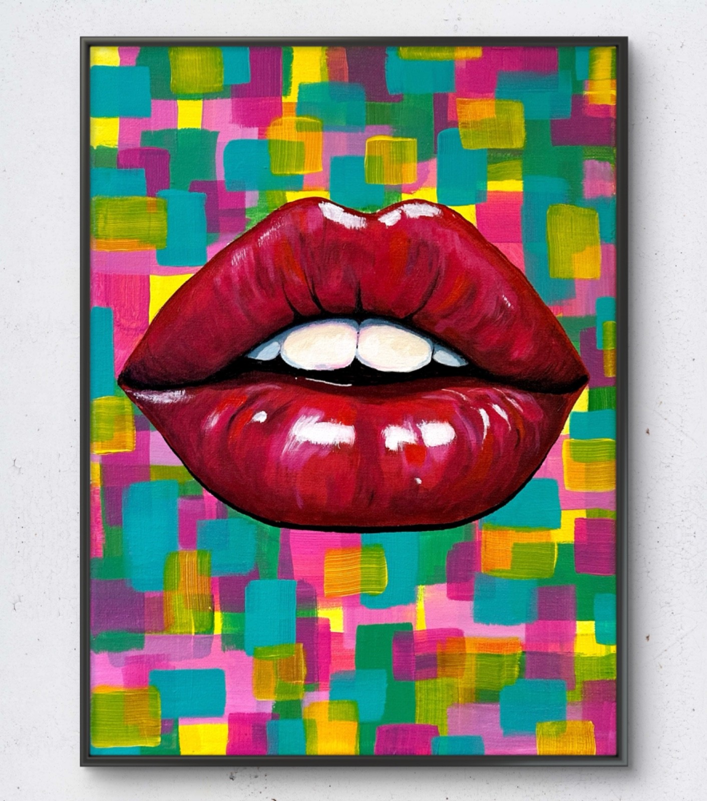 Original Lips Mouth Art 16×12 Canvas Bold Street Art Style Abstract Painting