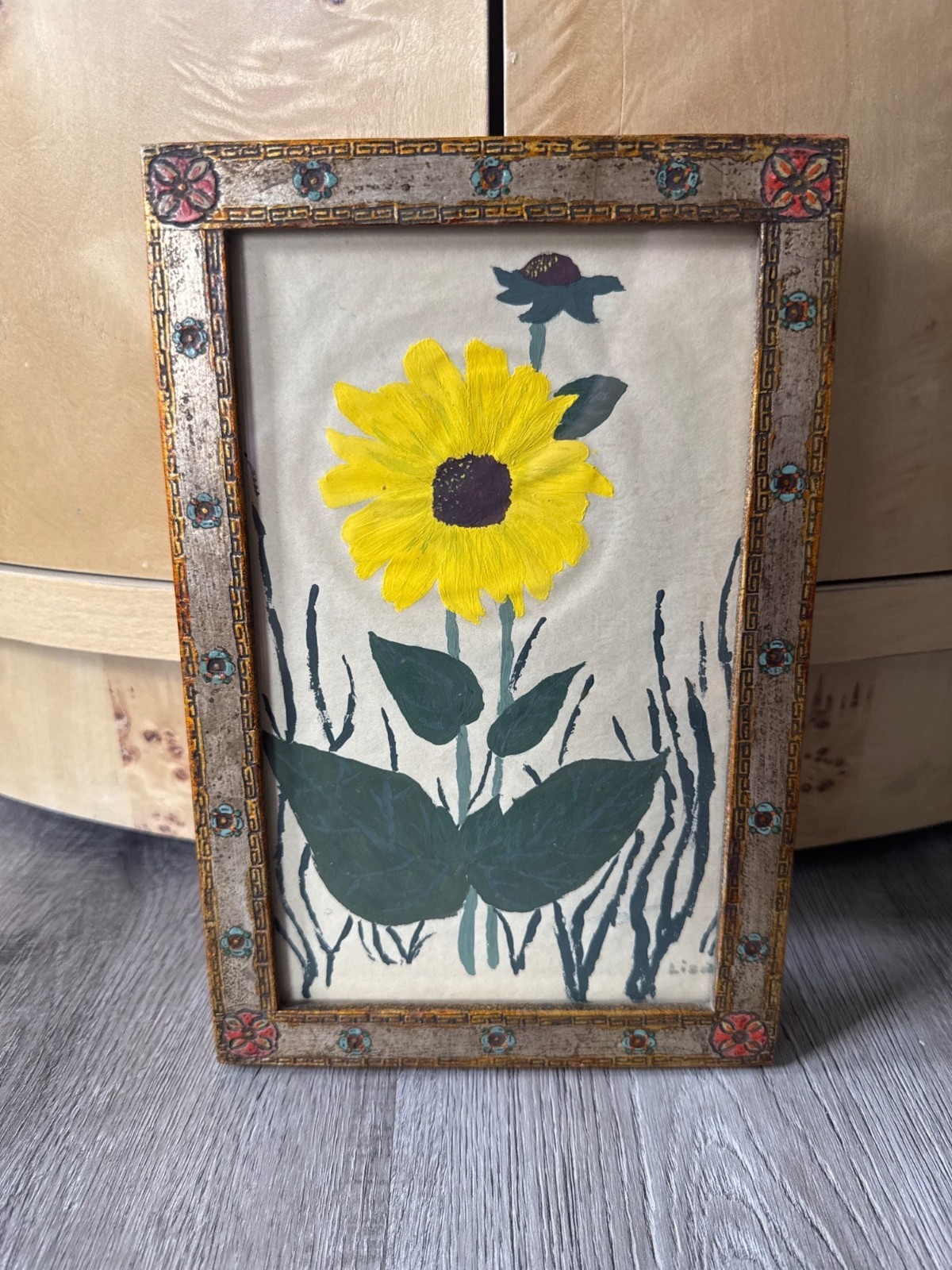 Vintage Heavy Duty Custom Floral Frame with Homemade Flower Painting and Poem